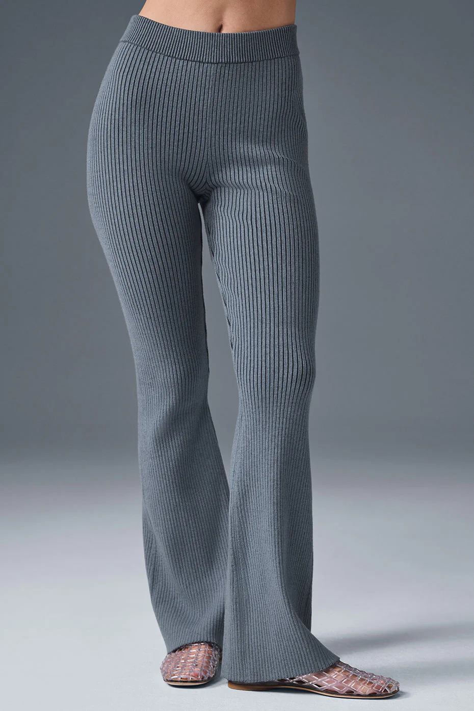 Denim Knit High-Waist Flare Pant - Steel Grey/Anthracite