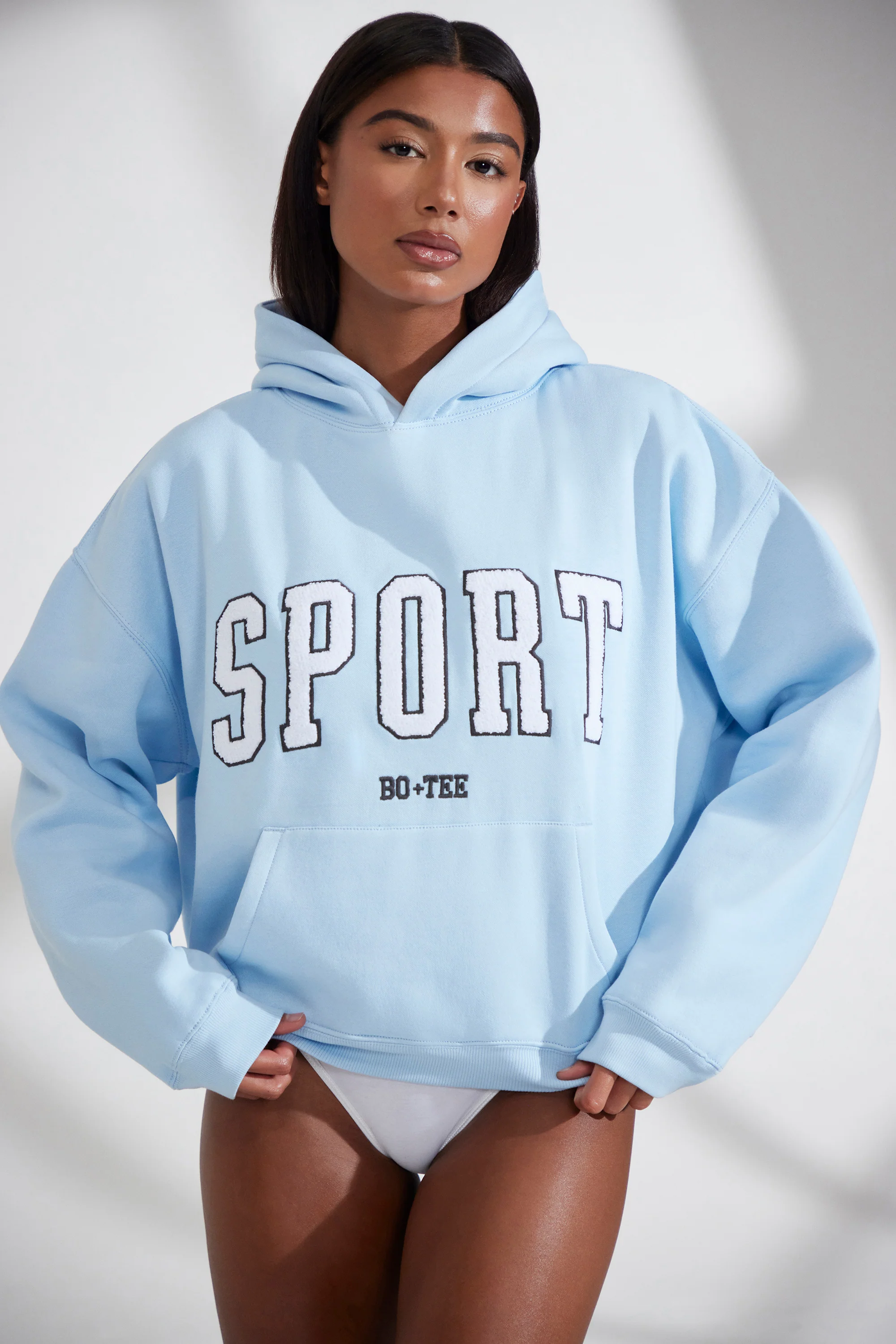 Varsity - Oversized Hooded Sweatshirt in Baby Blue