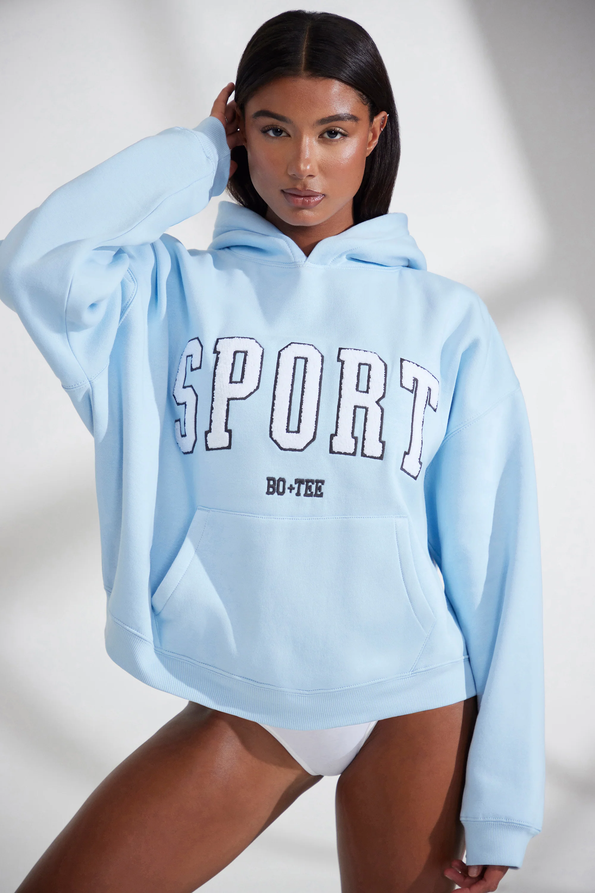 Varsity - Oversized Hooded Sweatshirt in Baby Blue