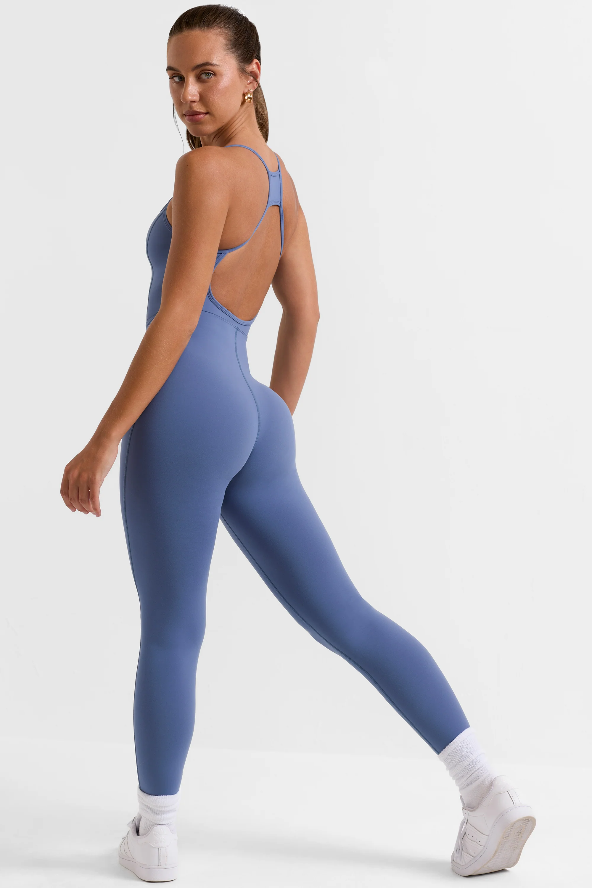 Ace - Open Back Full Length Unitard in Slate Blue
