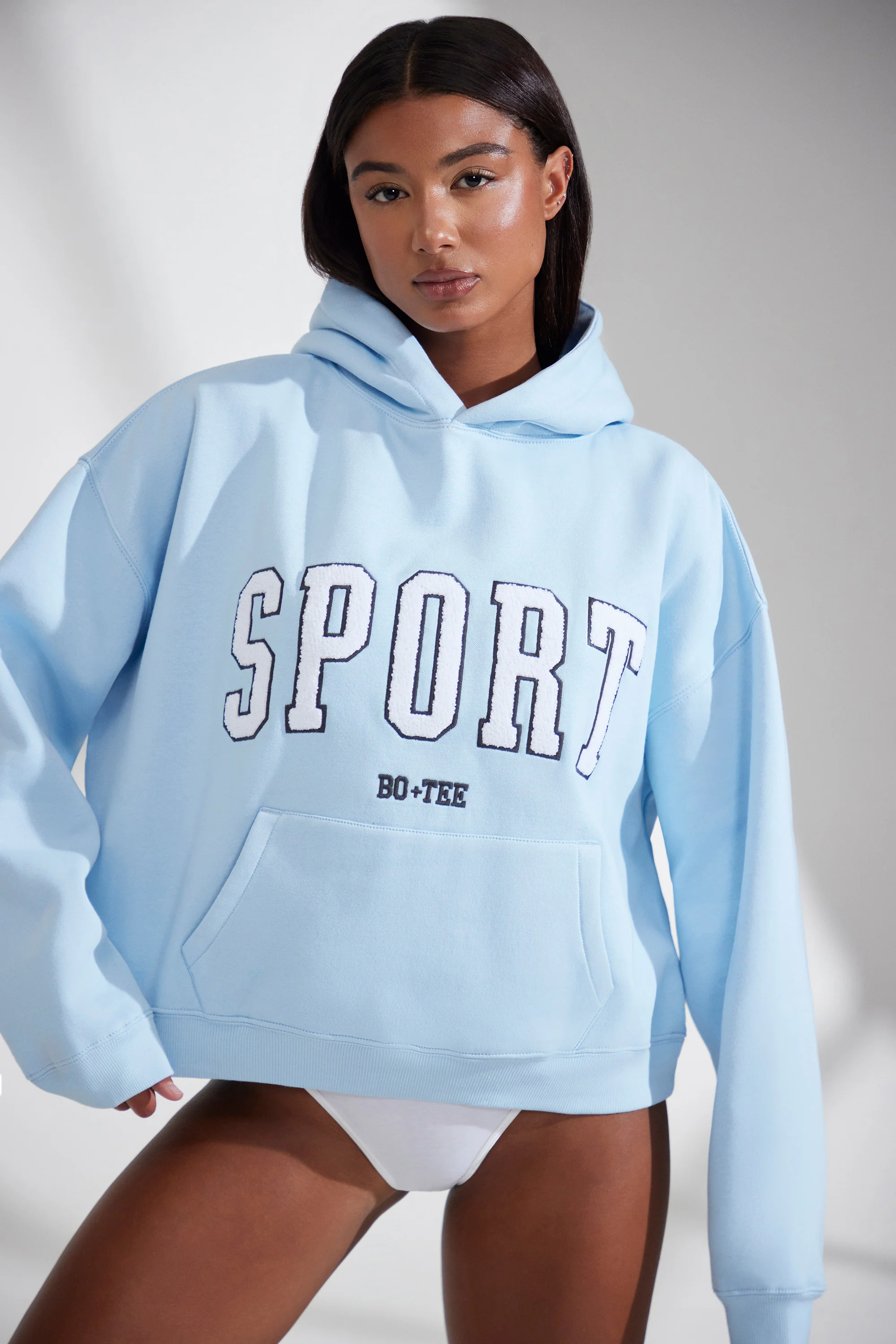Varsity - Oversized Hooded Sweatshirt in Baby Blue