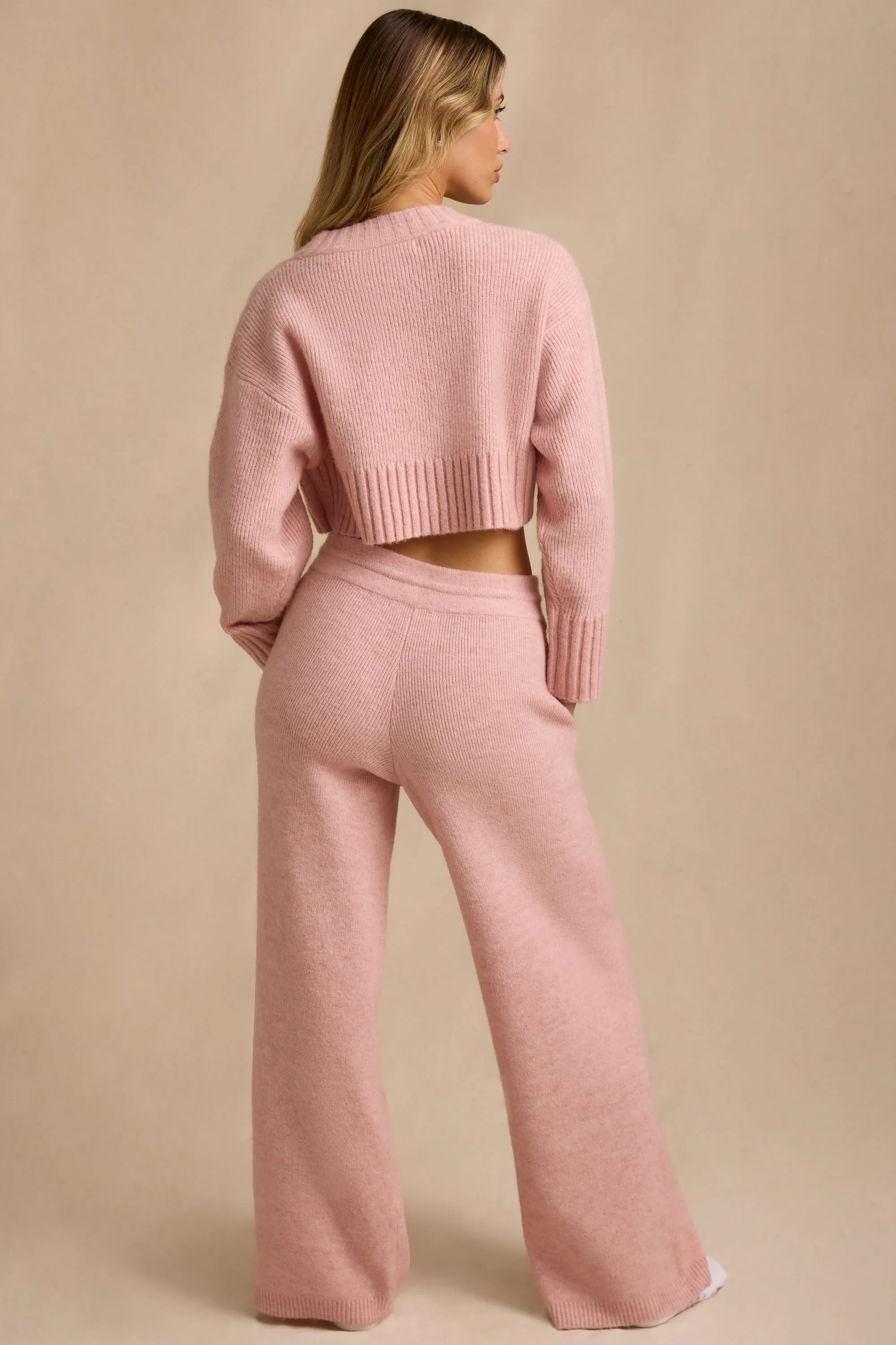 Mid-Rise Wide-Leg Joggers in Blush Pink
