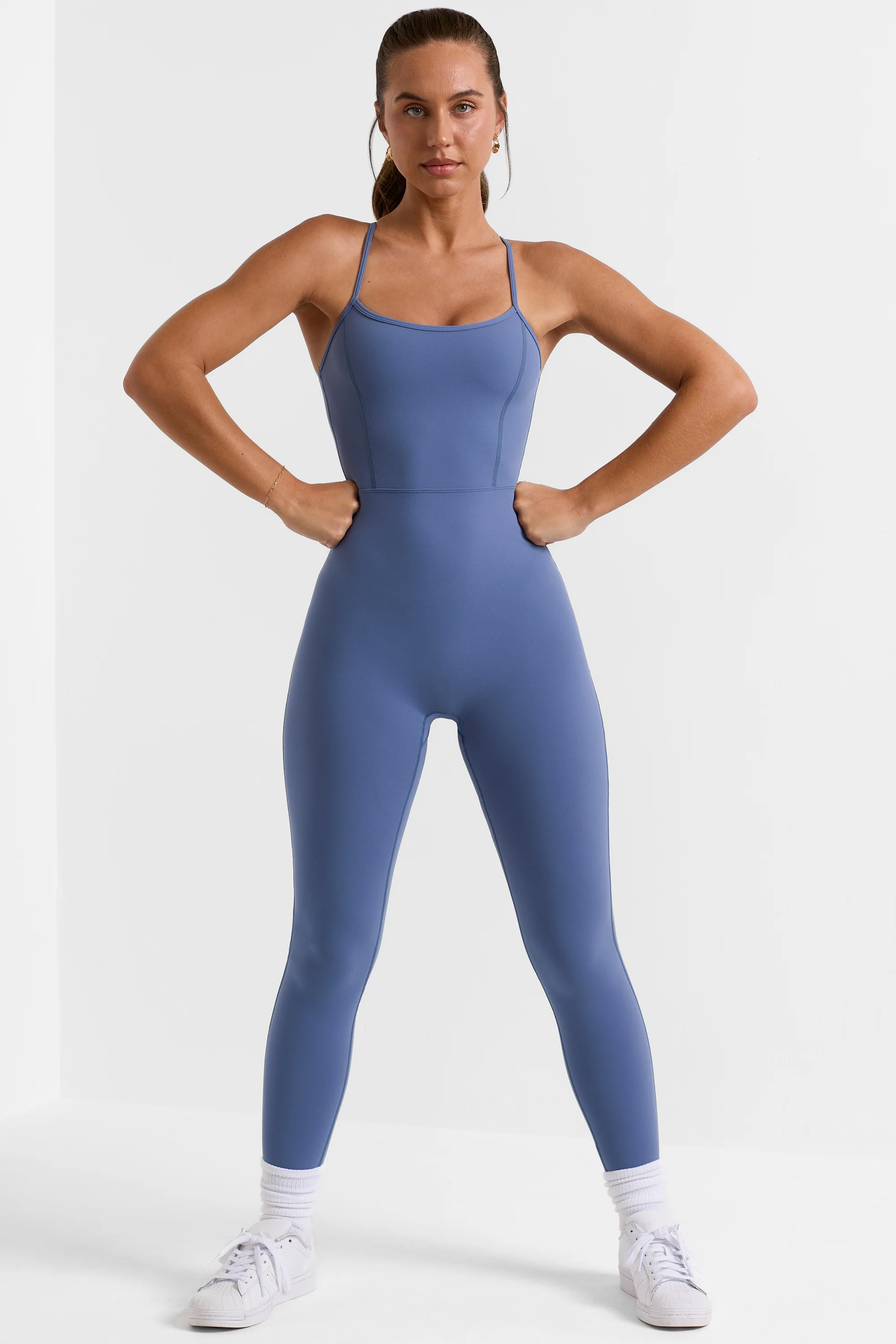 Ace - Open Back Full Length Unitard in Slate Blue