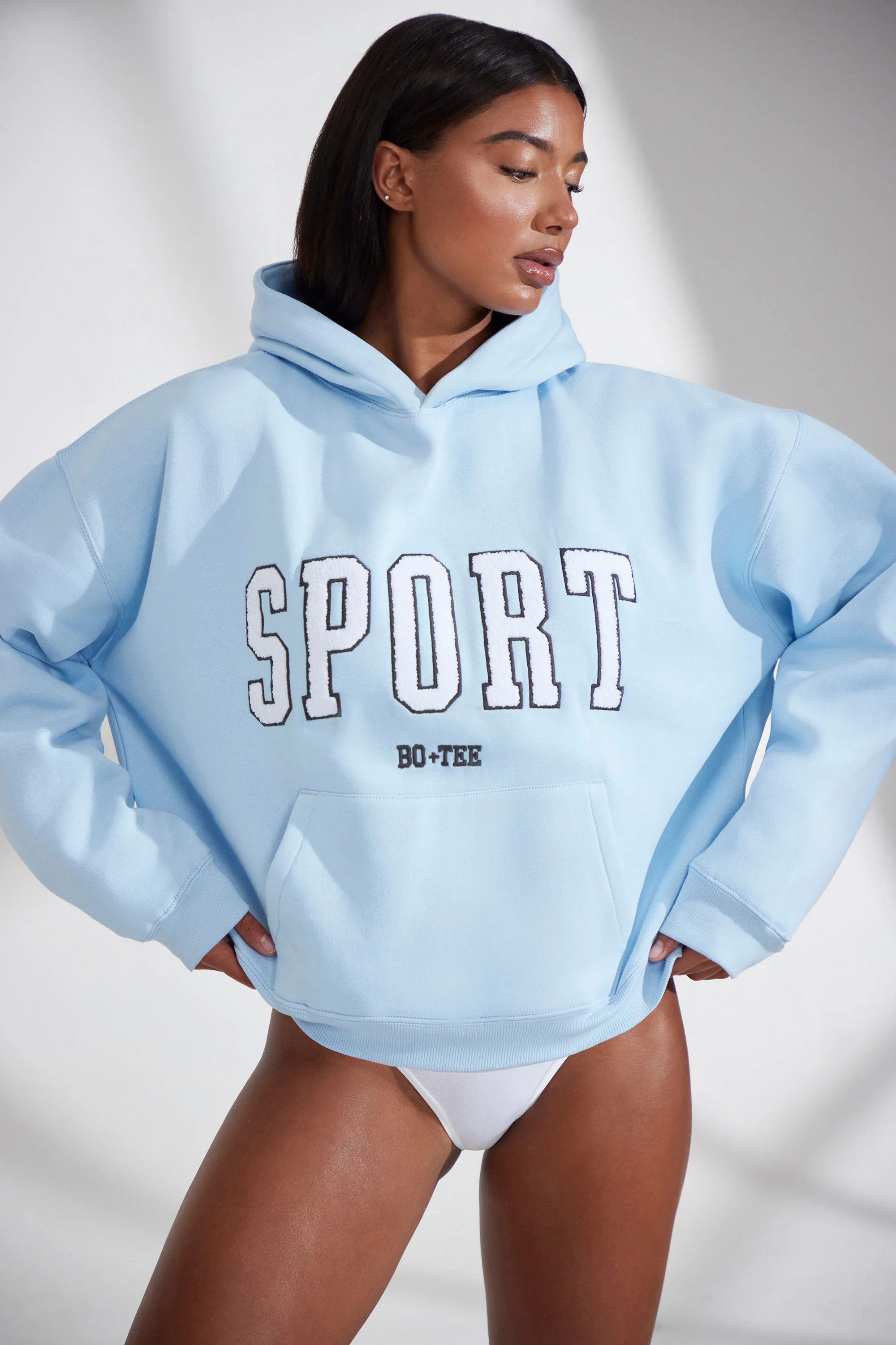 Varsity - Oversized Hooded Sweatshirt in Baby Blue
