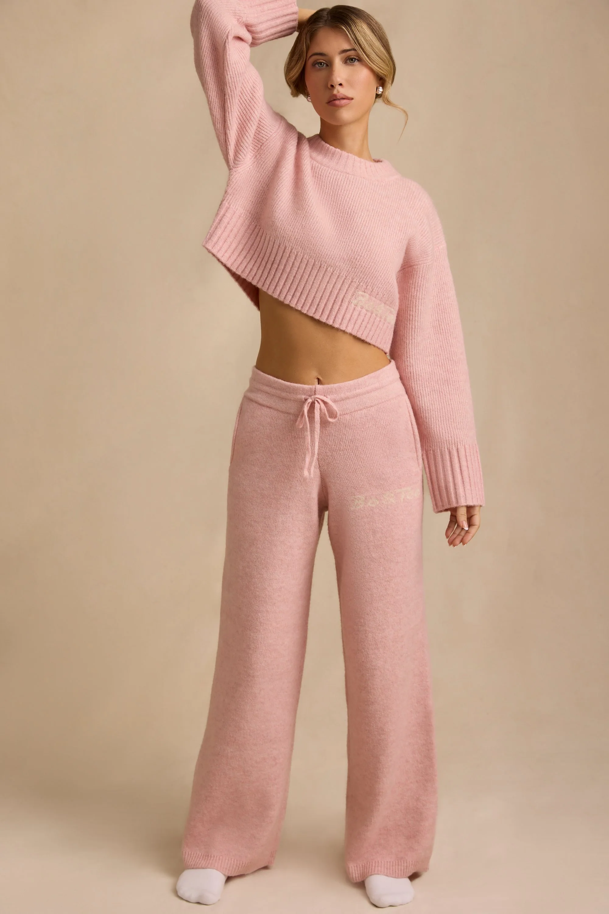 Mid-Rise Wide-Leg Joggers in Blush Pink