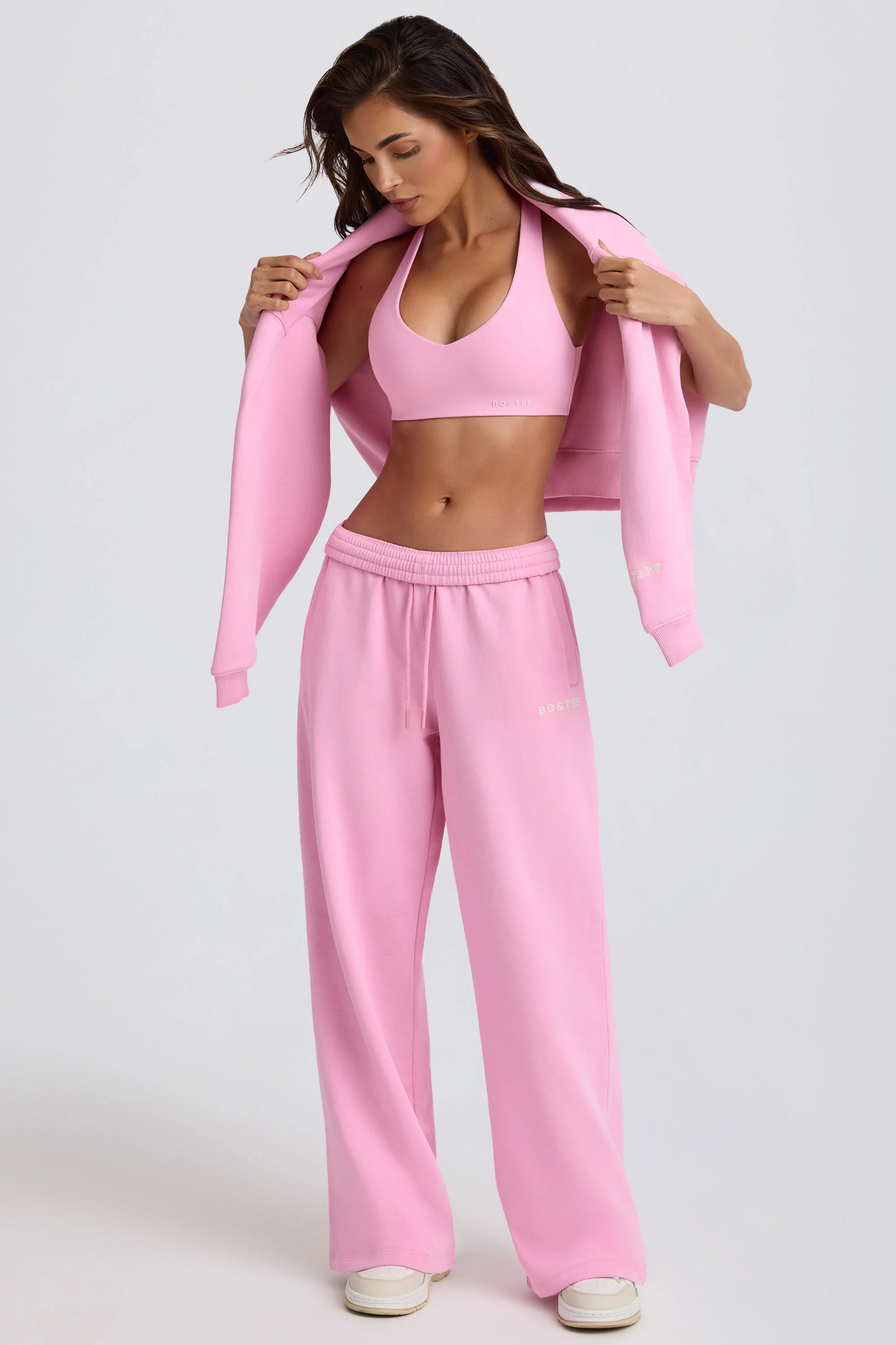 Mid-Rise Wide-Leg Joggers in Baby Pink
