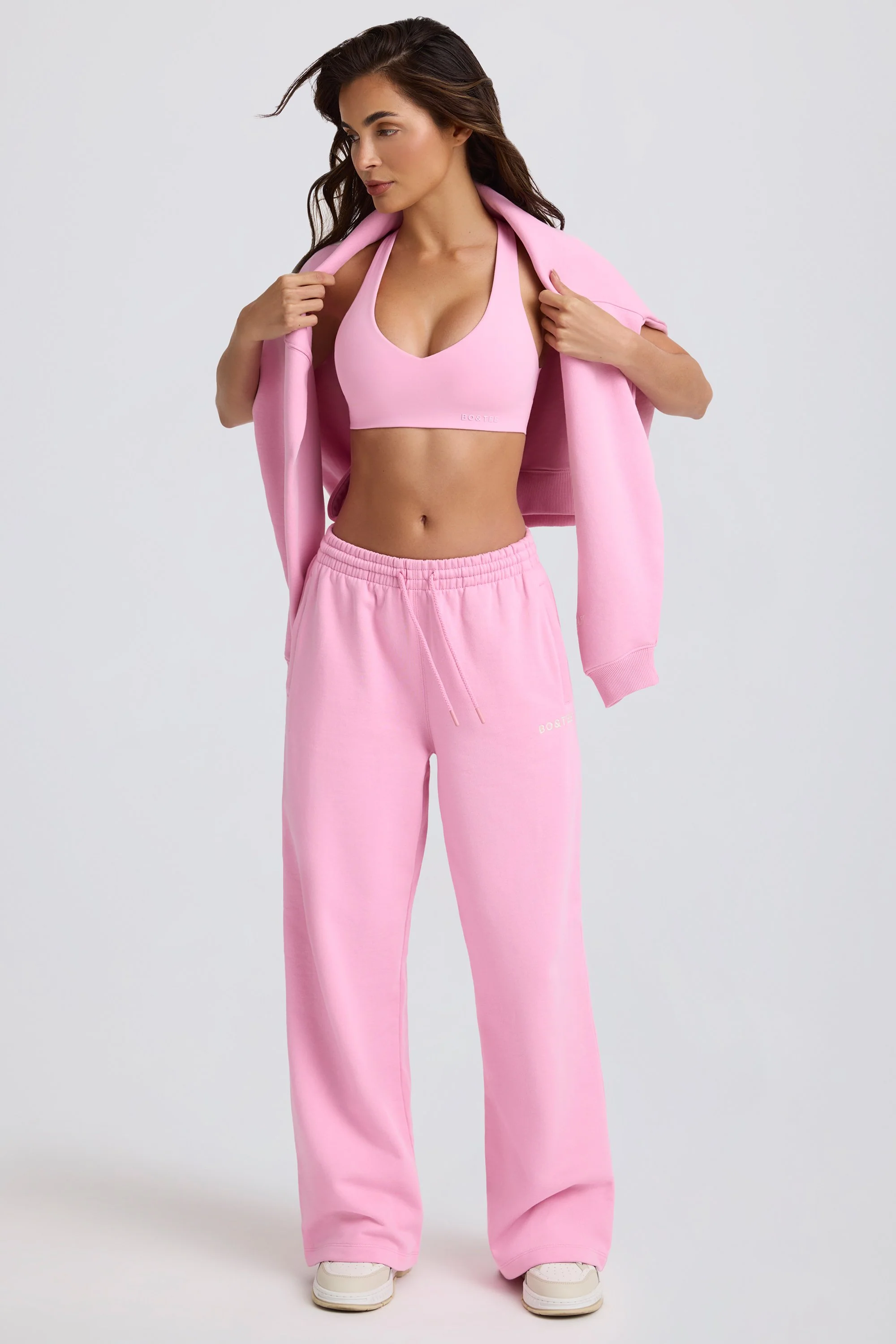 Mid-Rise Wide-Leg Joggers in Baby Pink