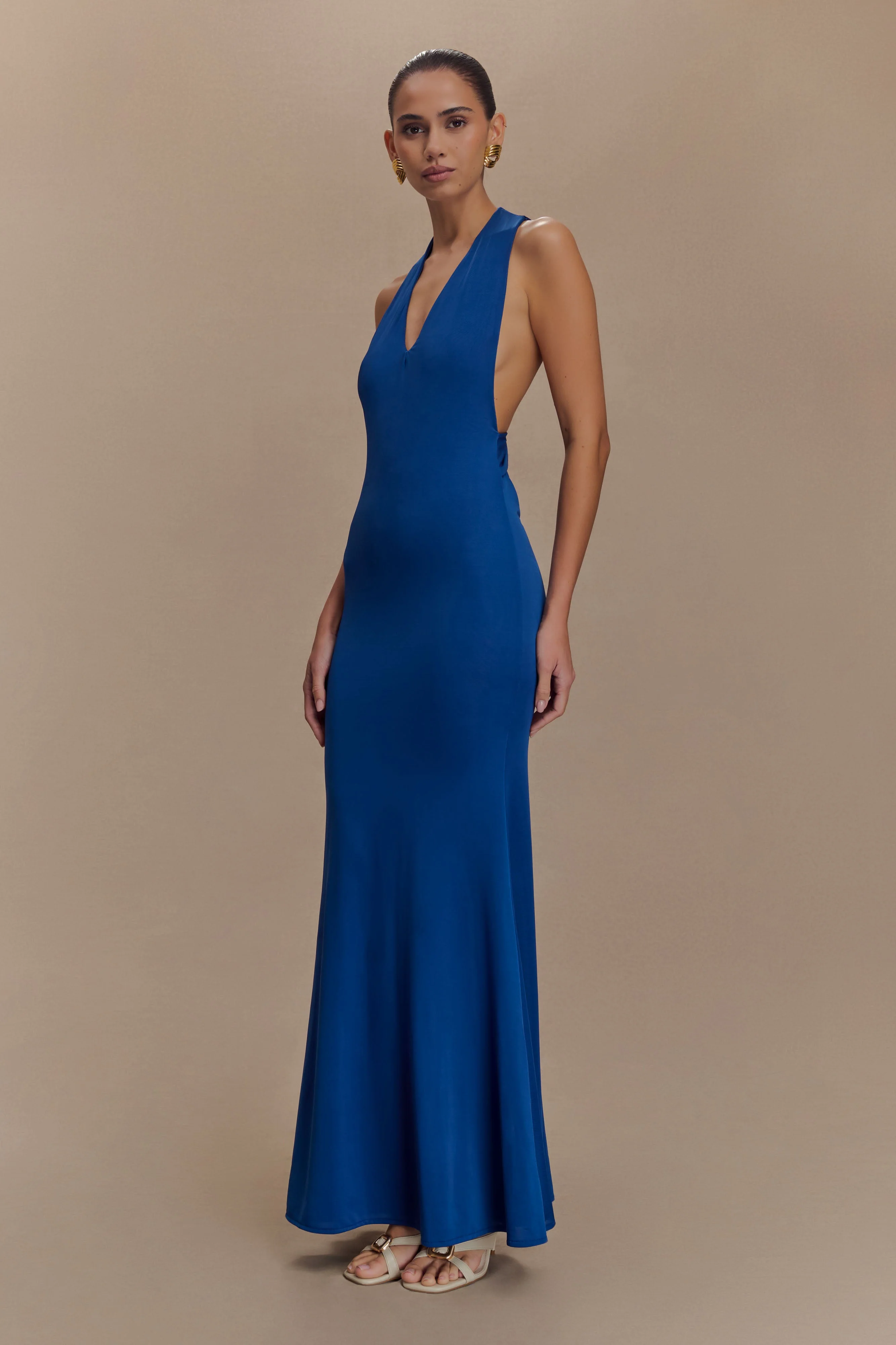 Elke Slinky V Neck Maxi Dress - Cobalt