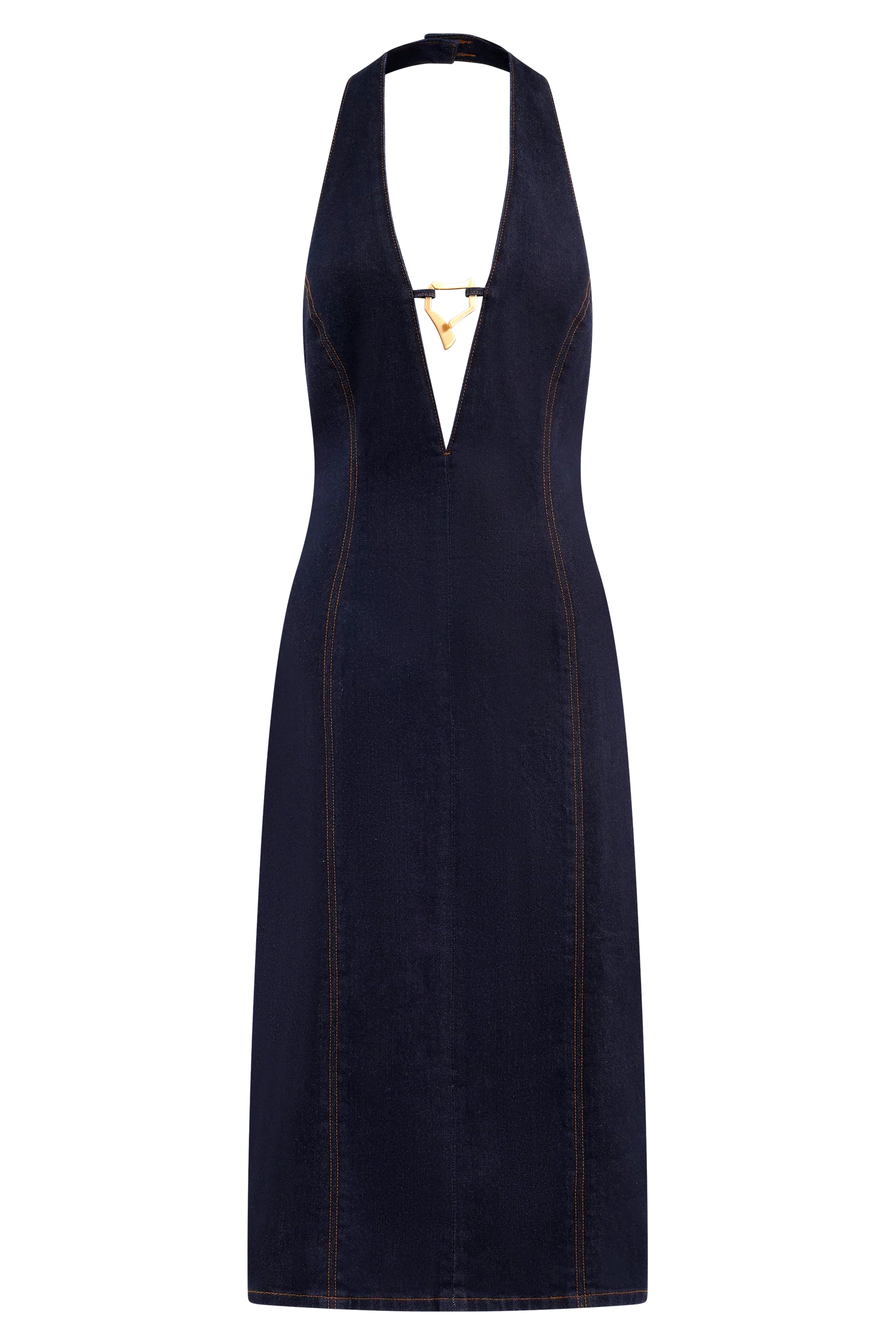 Shauna Denim Halter Midi Dress - Indigo Blue