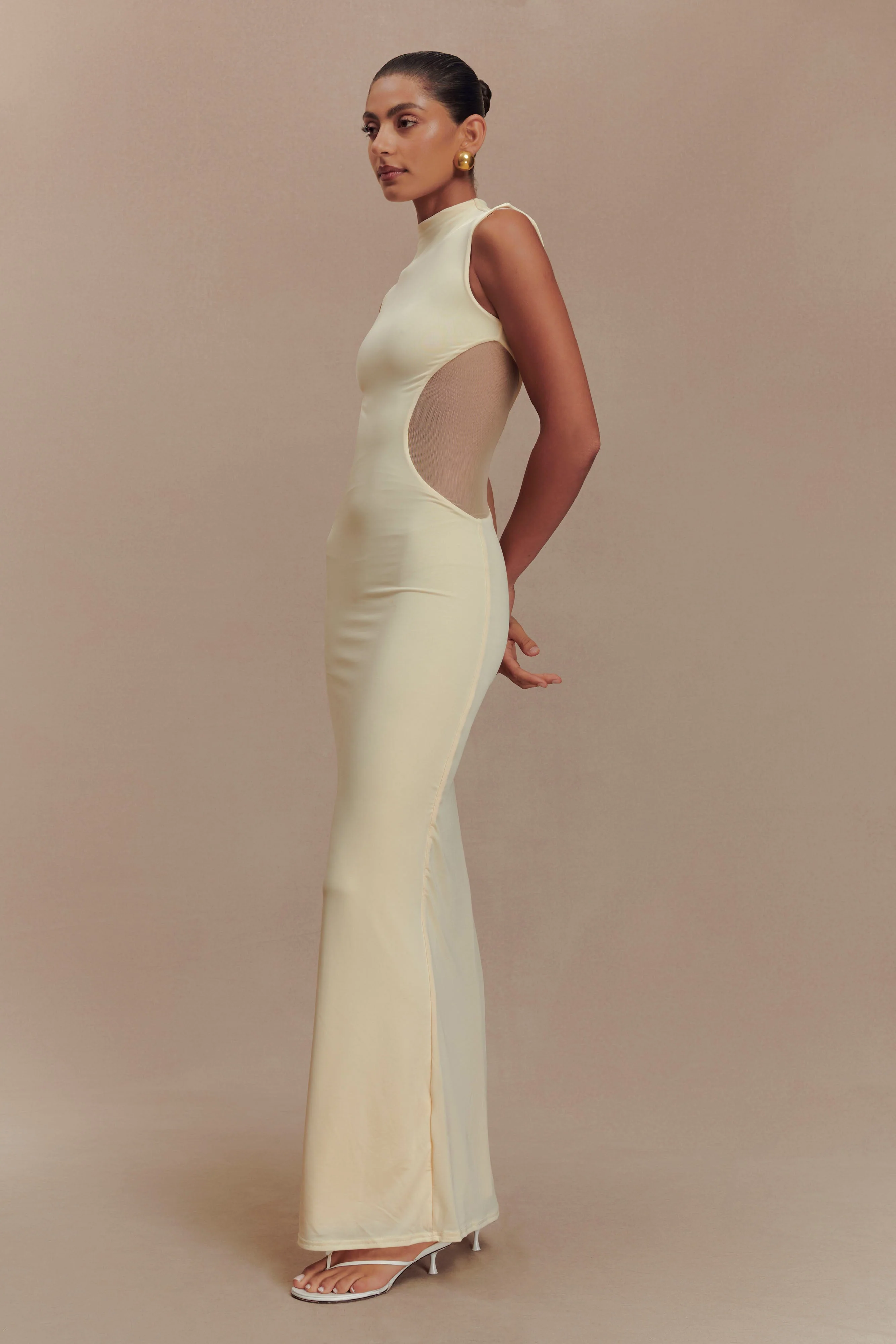 Massie Slinky And Mesh Maxi Dress - Lemon