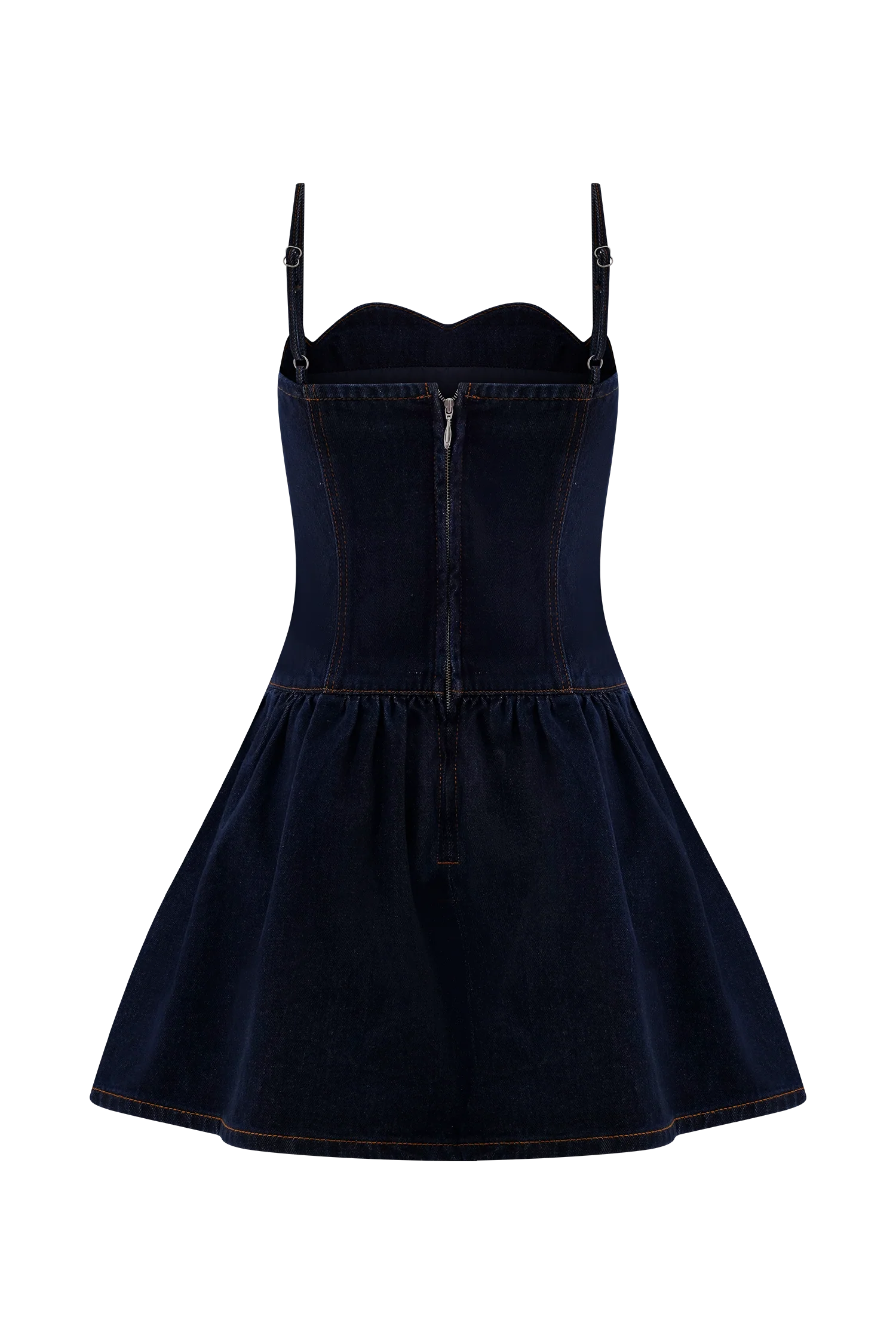 Cheyenne Scallop Denim Mini Dress - Indigo Blue