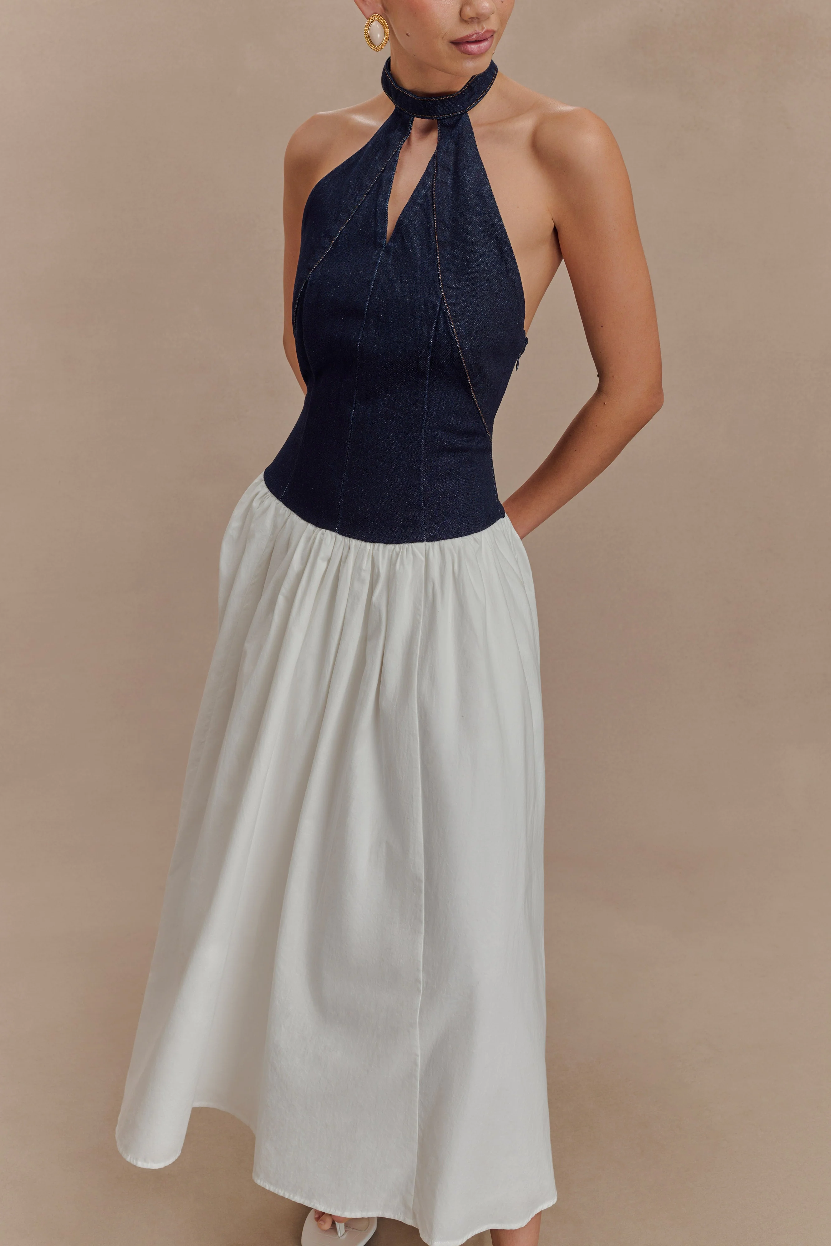 Ashwin Denim Cotton Midi Dress - Indigo Blue