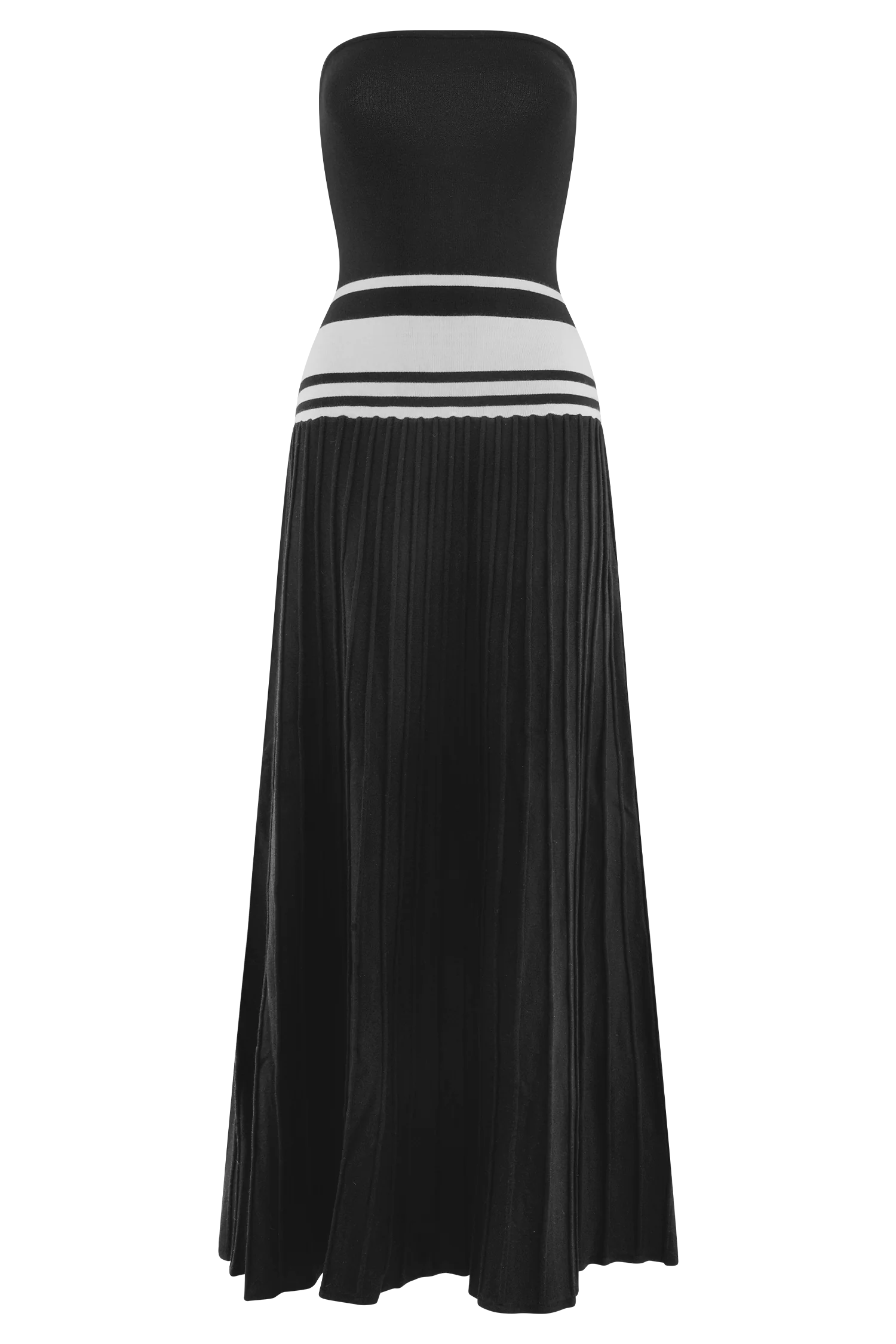 Solaris Strapless Contrast Knit Maxi Dress - Black/White