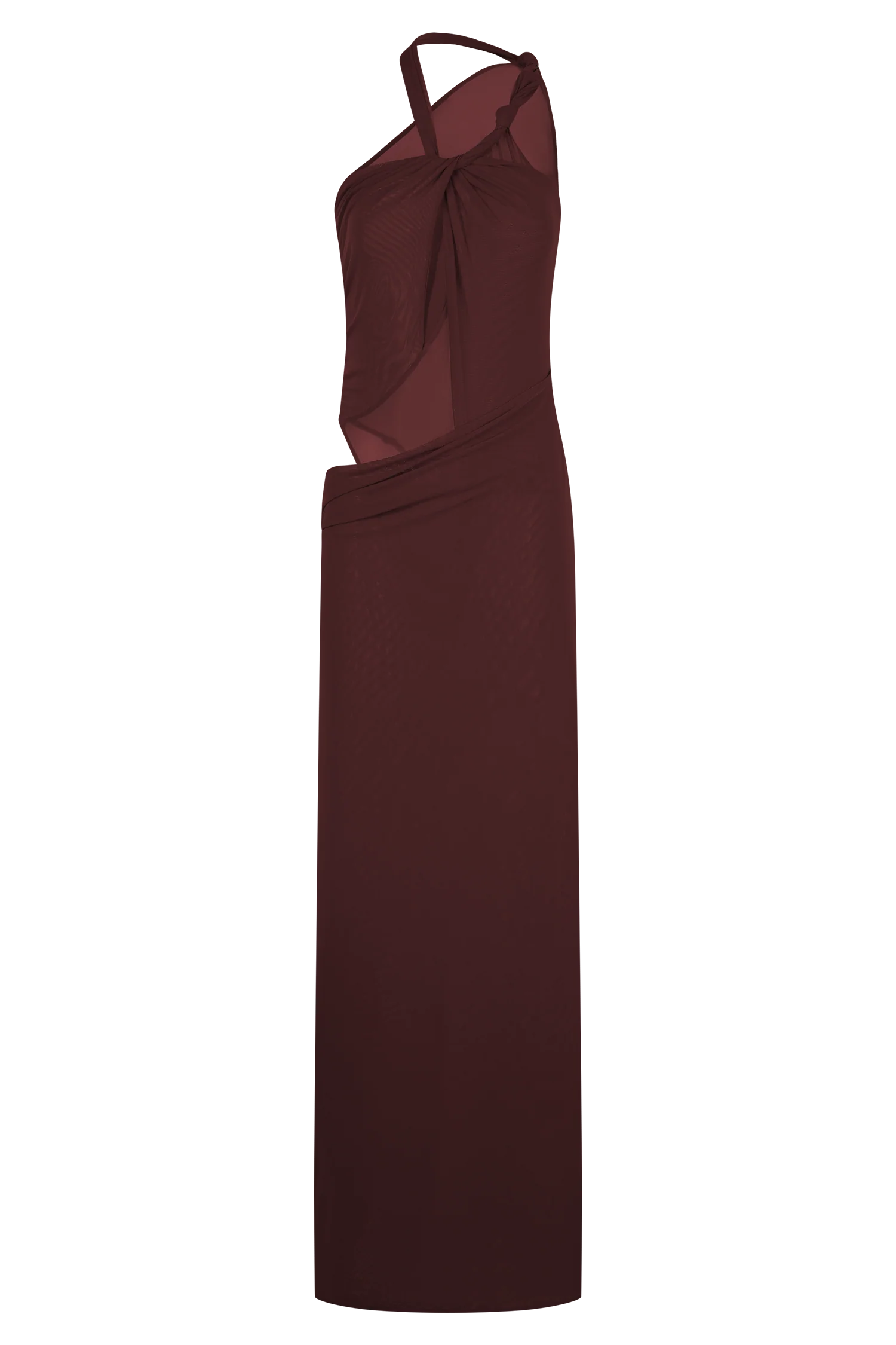 Edwina Knotted Mesh Maxi Dress - Mahogany
