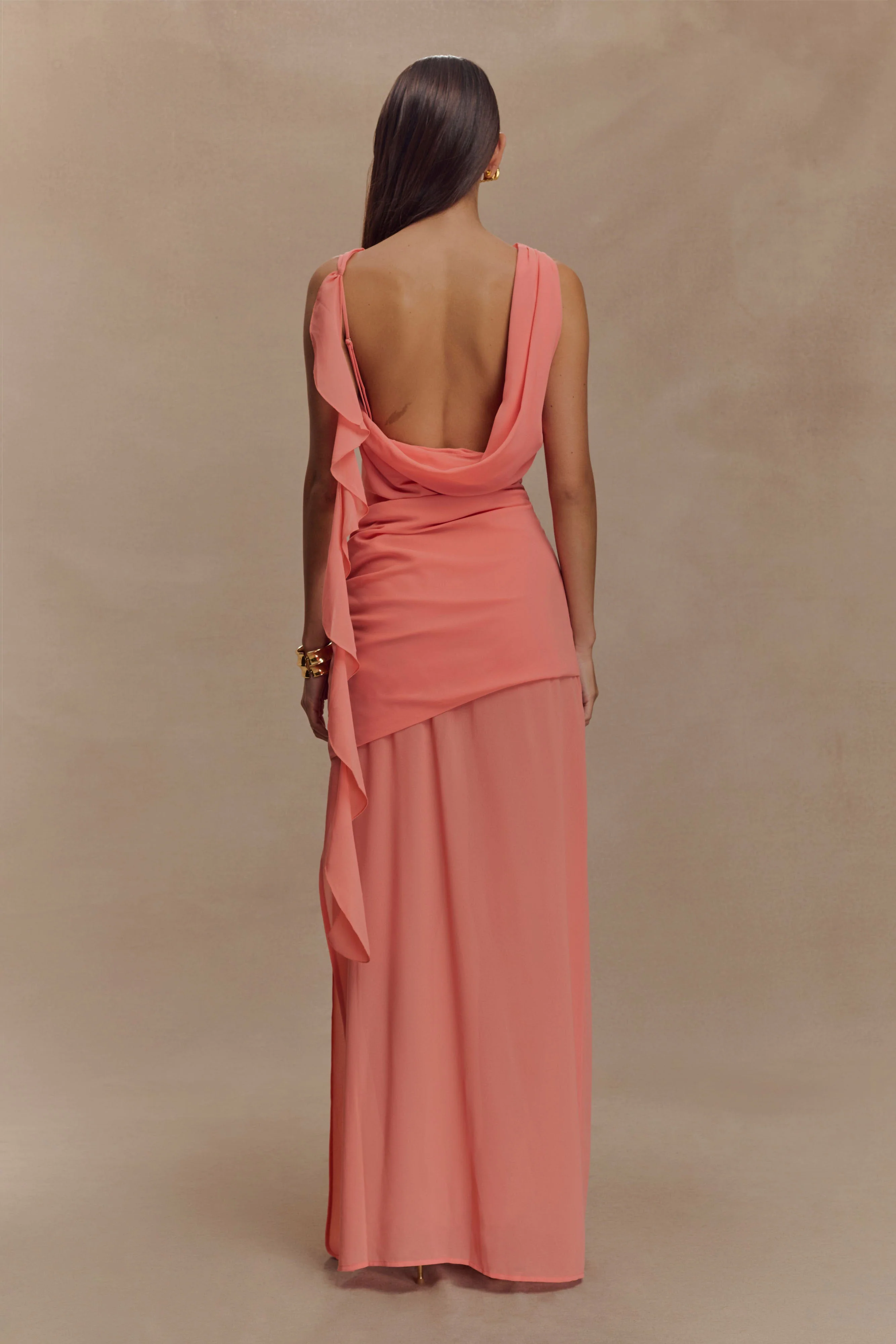 Daria Draped Chiffon Maxi Dress - Pastel Nectarine