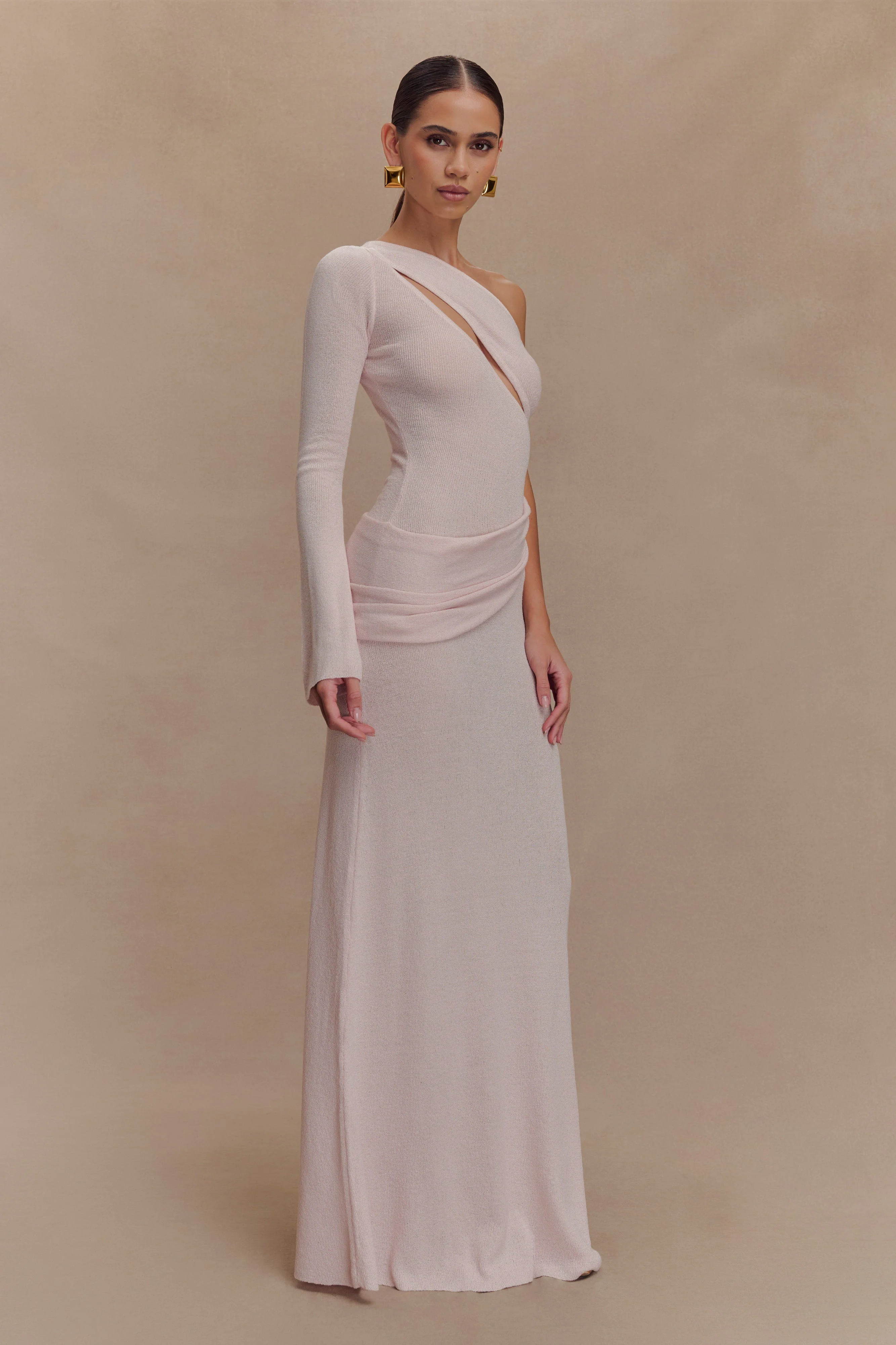 Alexius One Shoulder Knit Maxi Dress - Dusty Pink