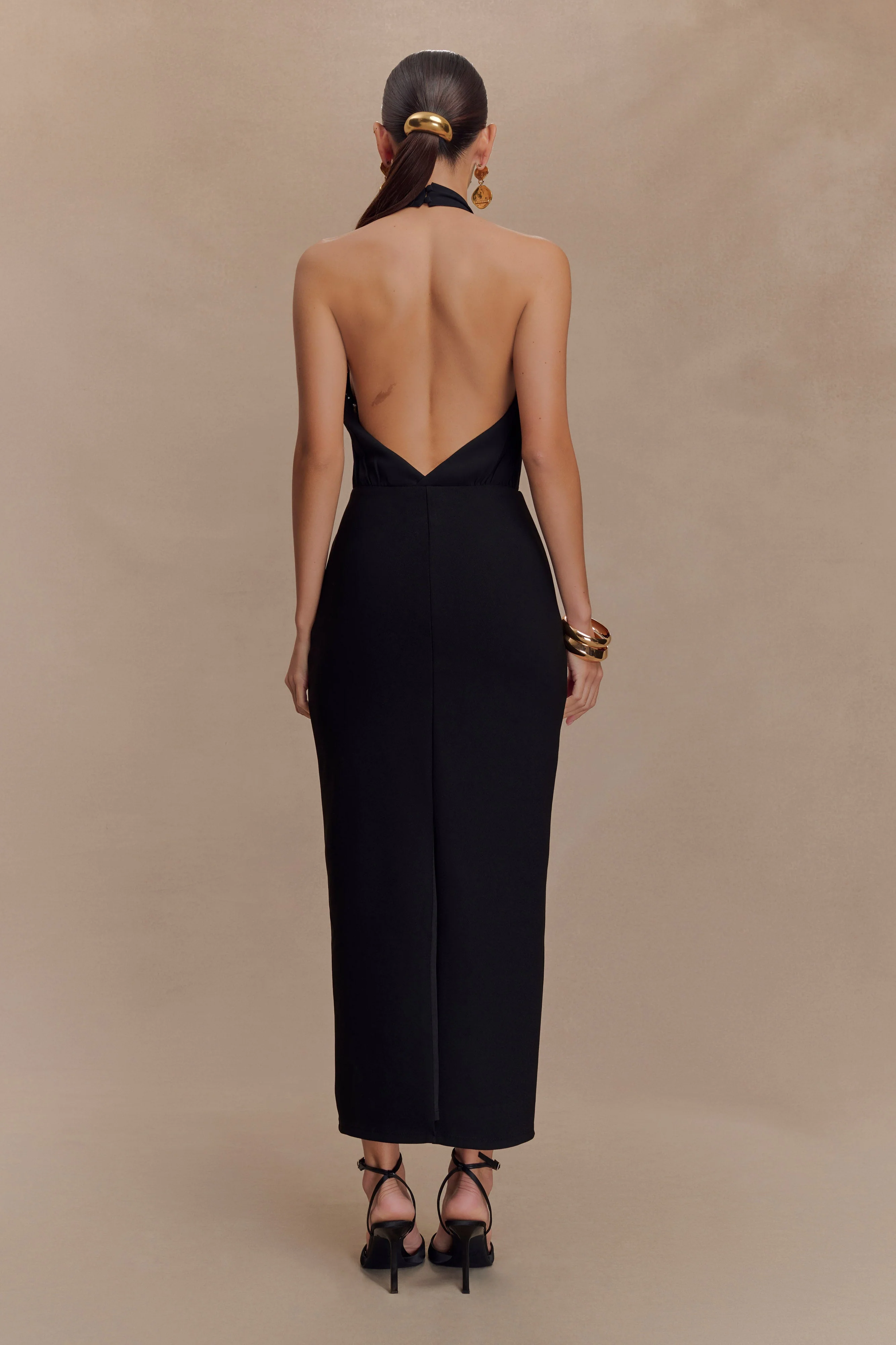Mierah Halter Midi Dress With Hardware - Black