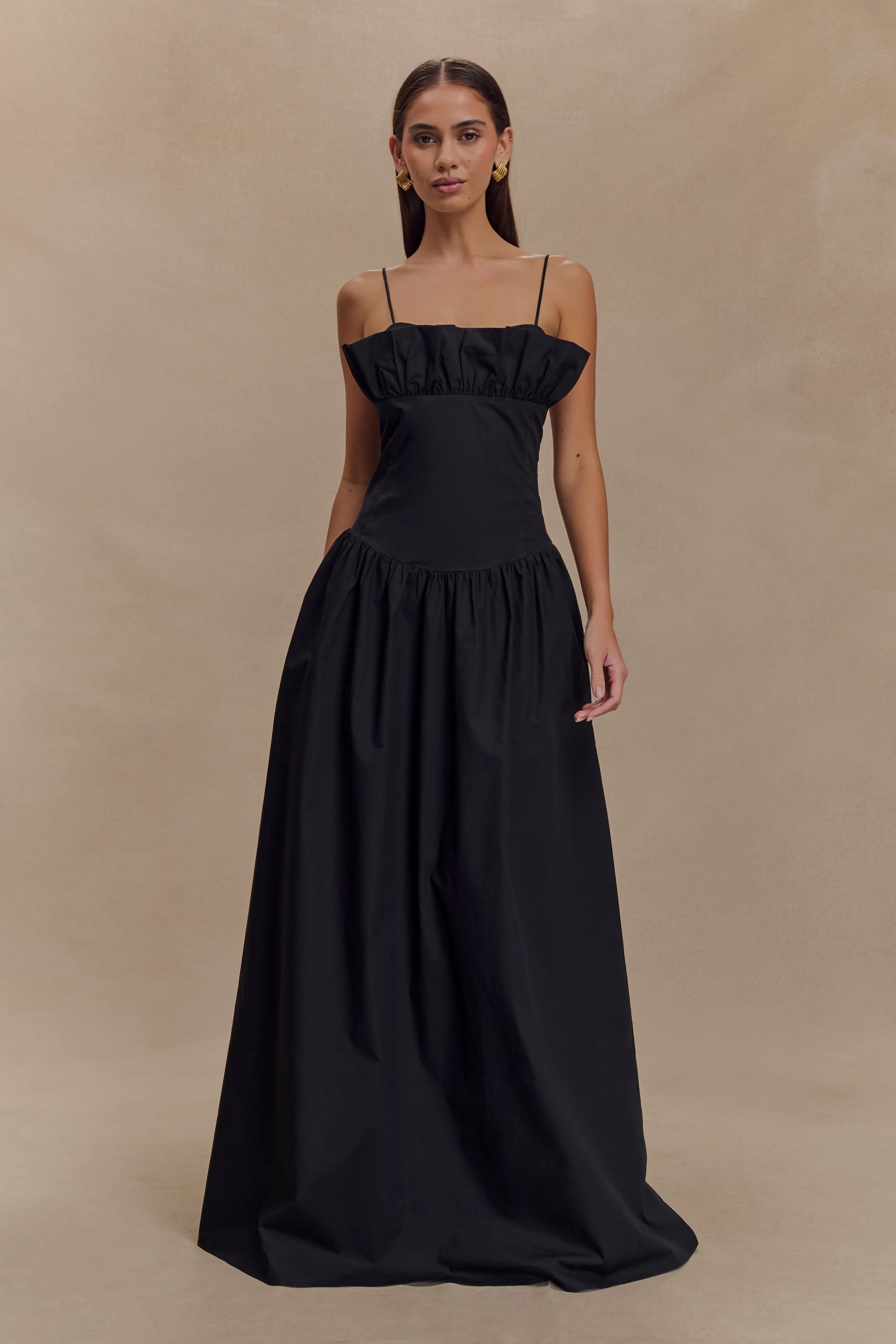 Janis Cotton Frill Maxi Dress - Black
