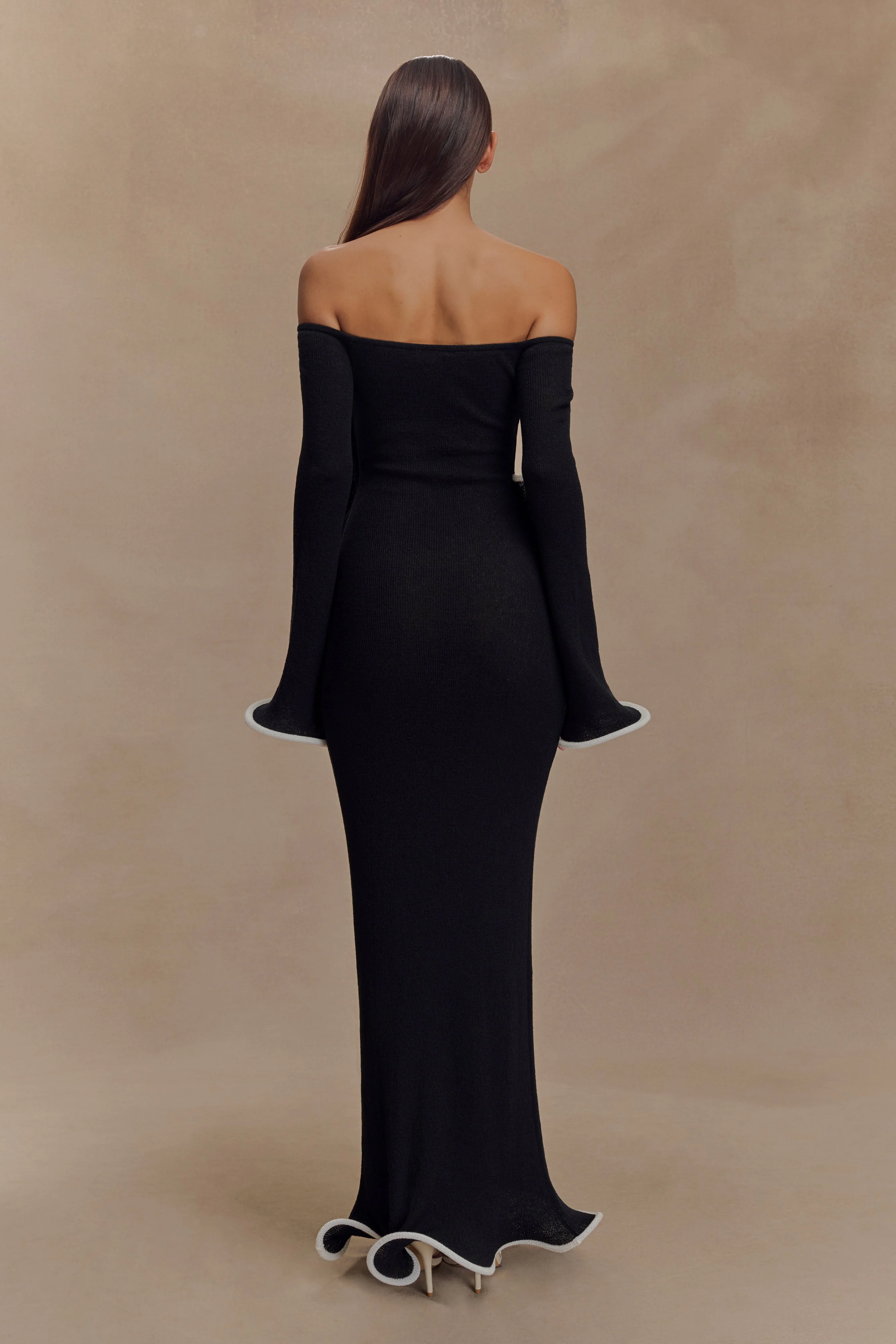 Sandrine Off Shoulder Knit Maxi Dress - Black/White