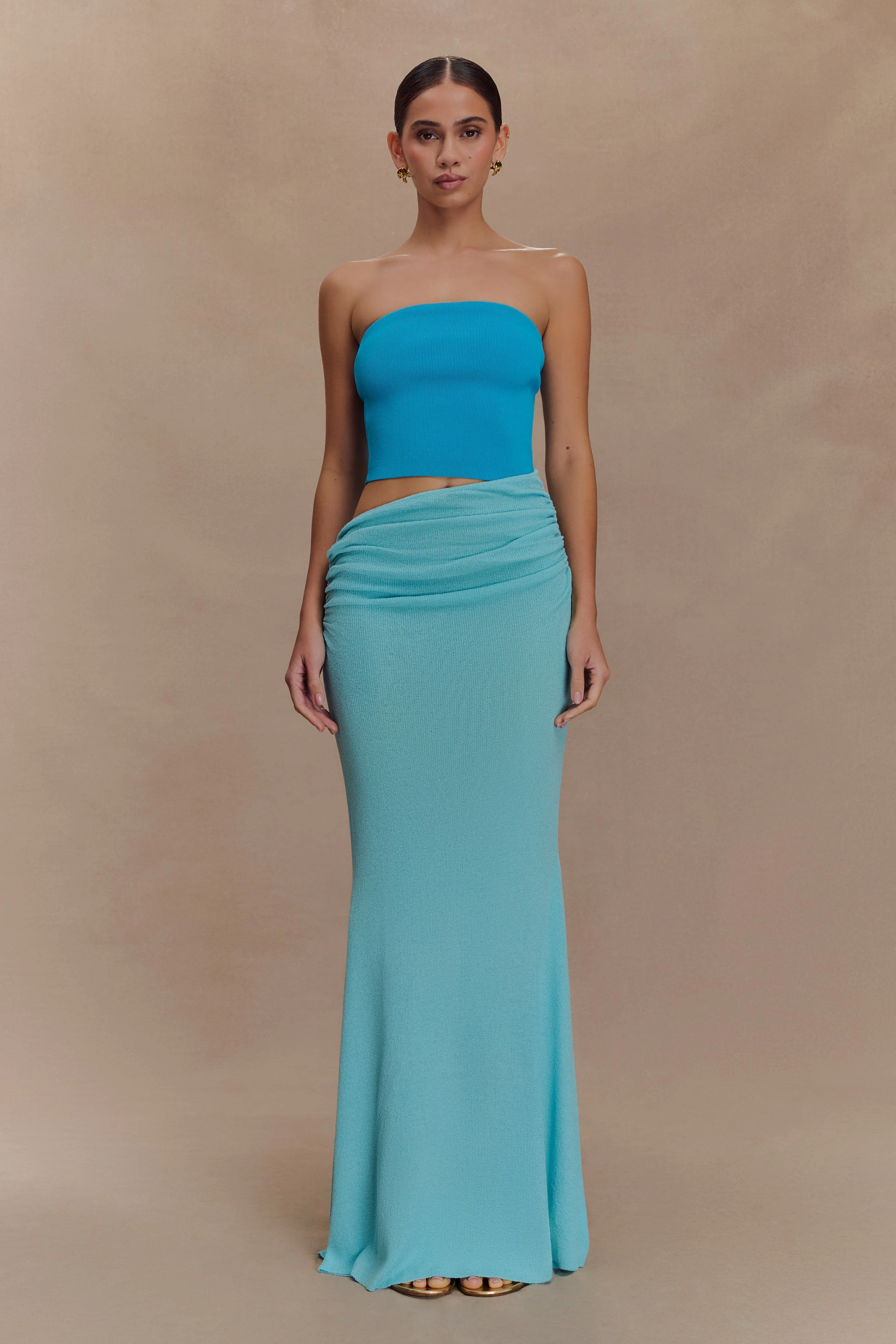 Jasiel Strapless Knit Maxi Dress - Cyan Blue