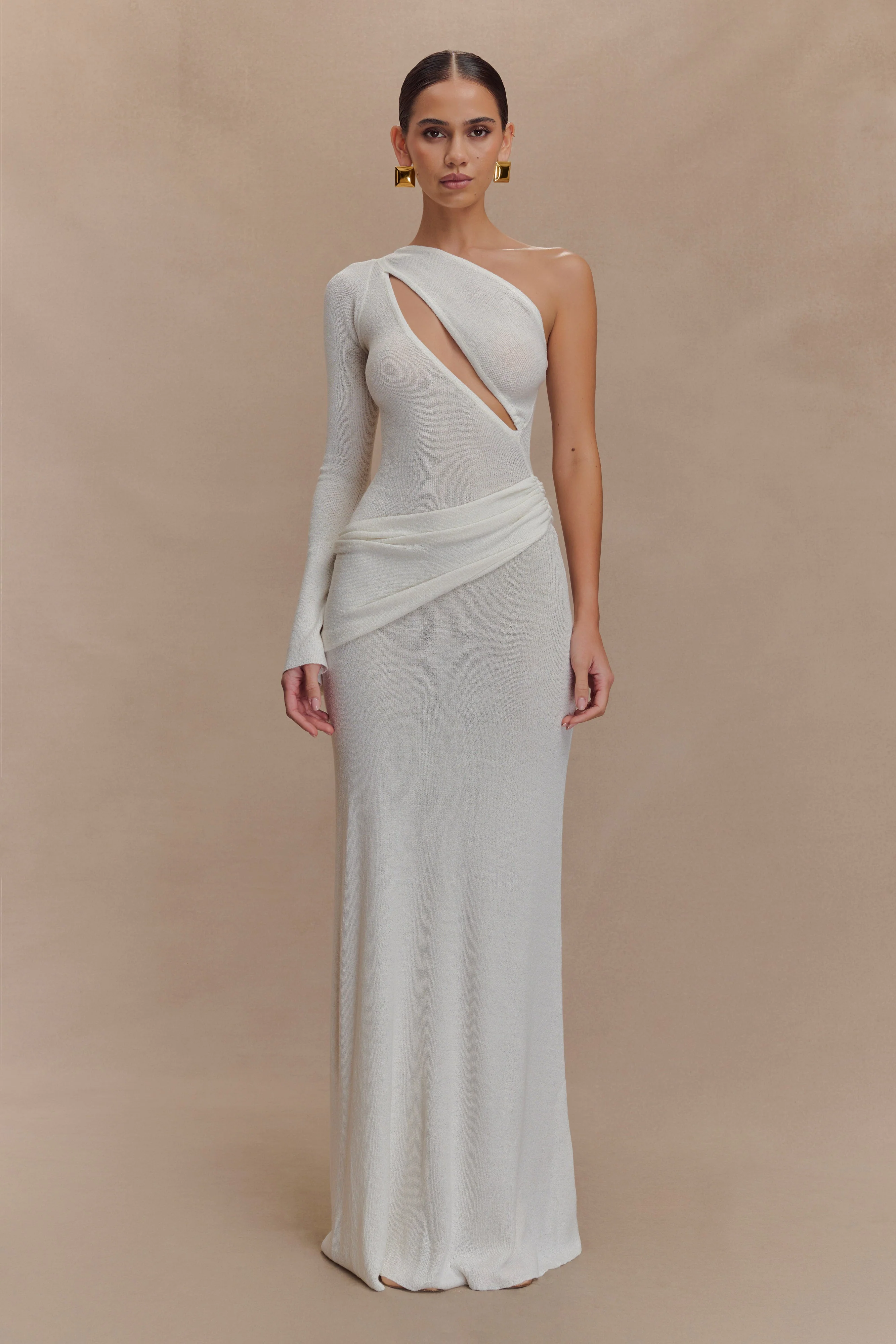 Alexius One Shoulder Knit Maxi Dress - Ivory