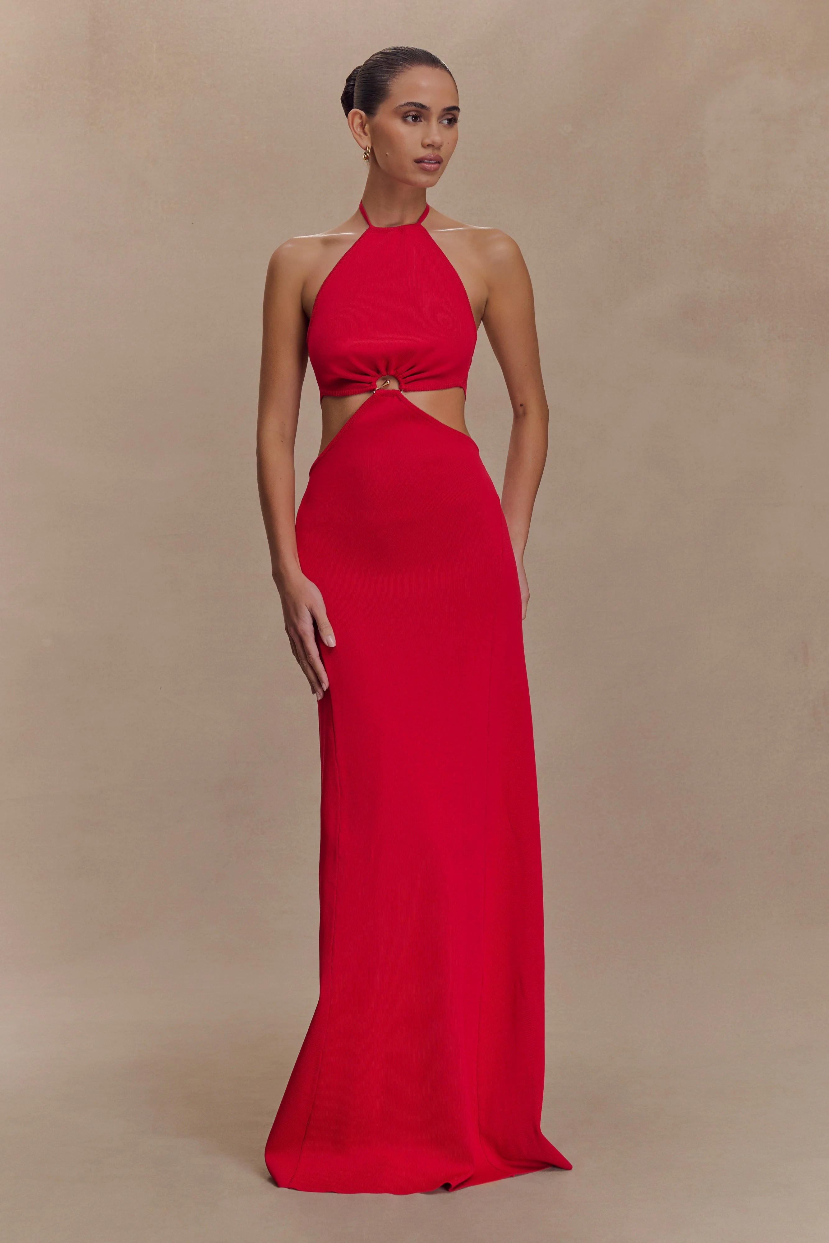 Marlowe Halter Knit Maxi Dress - Red