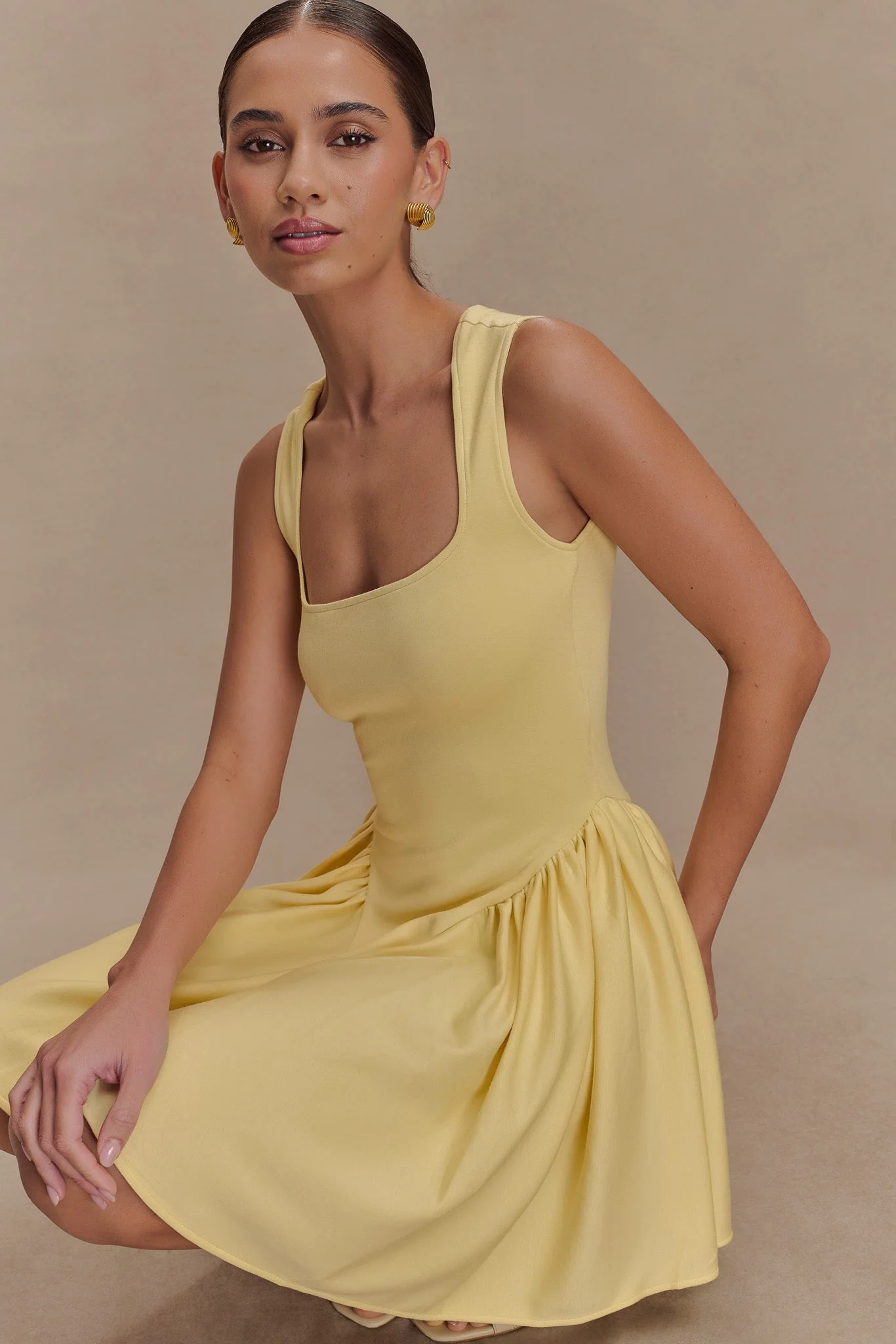 Sharon Scuba Jersey Mini Dress - Pastel Lemon