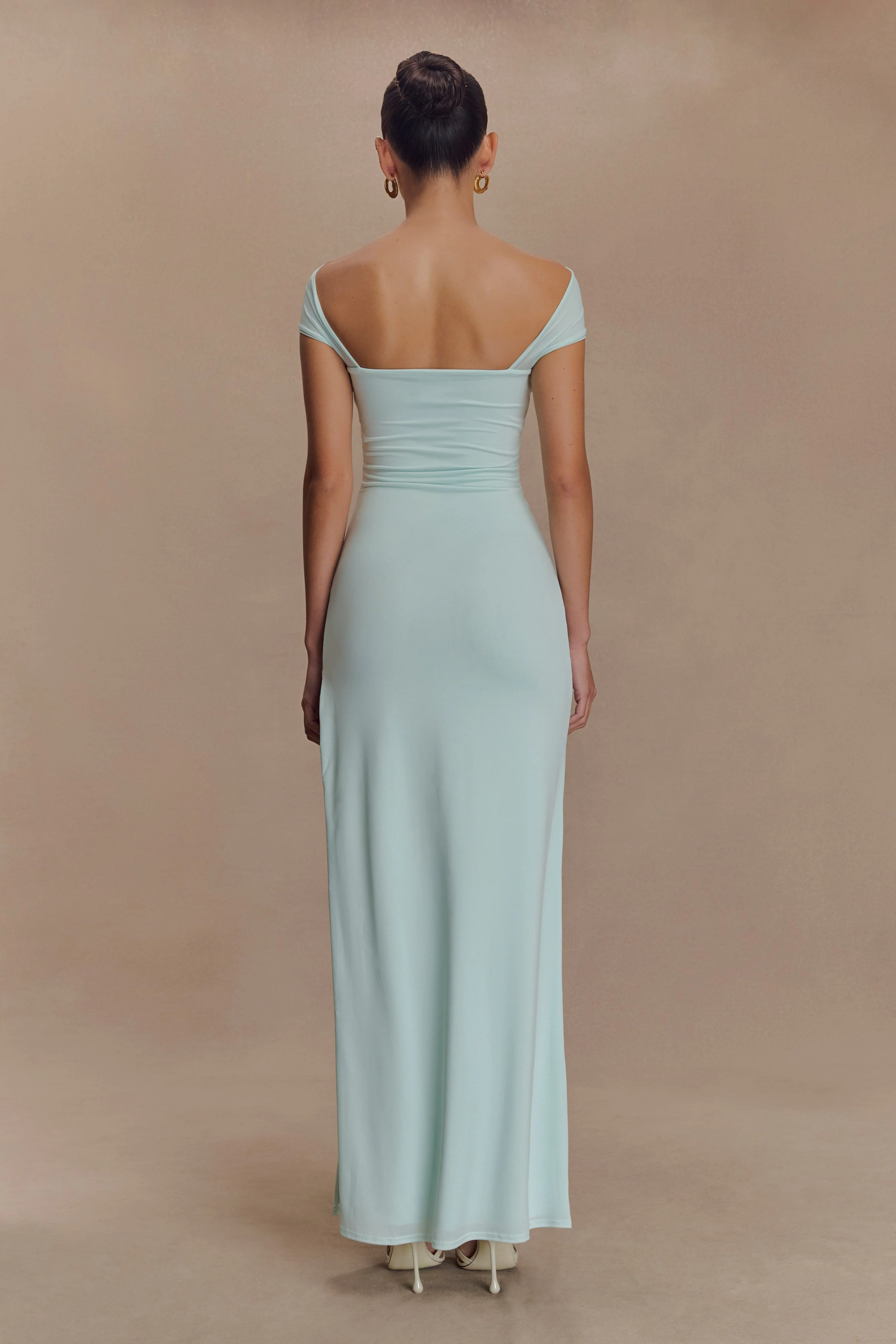 Aurora Slinky And Mesh Split Maxi Dress - Lagoon