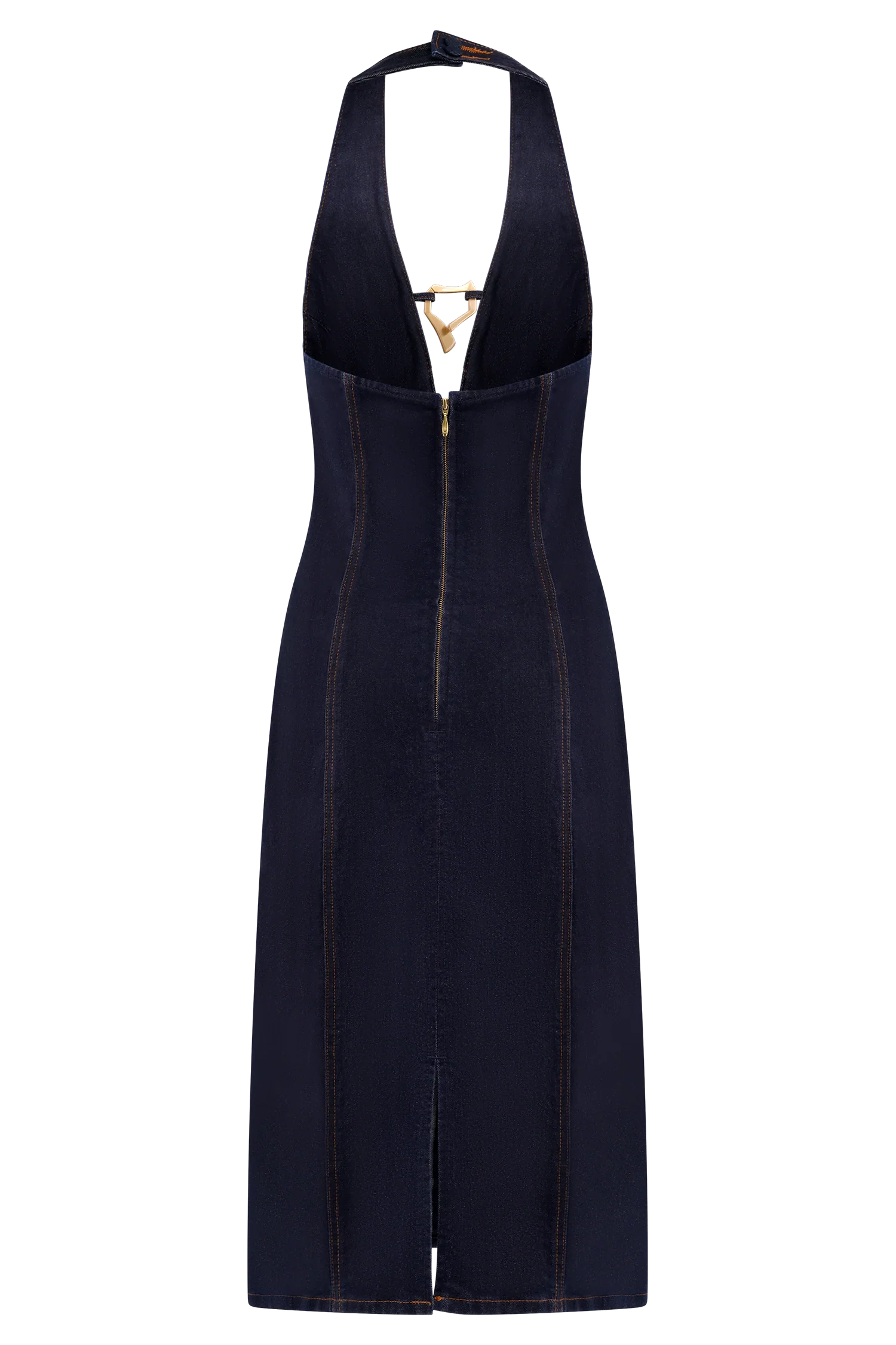 Shauna Denim Halter Midi Dress - Indigo Blue