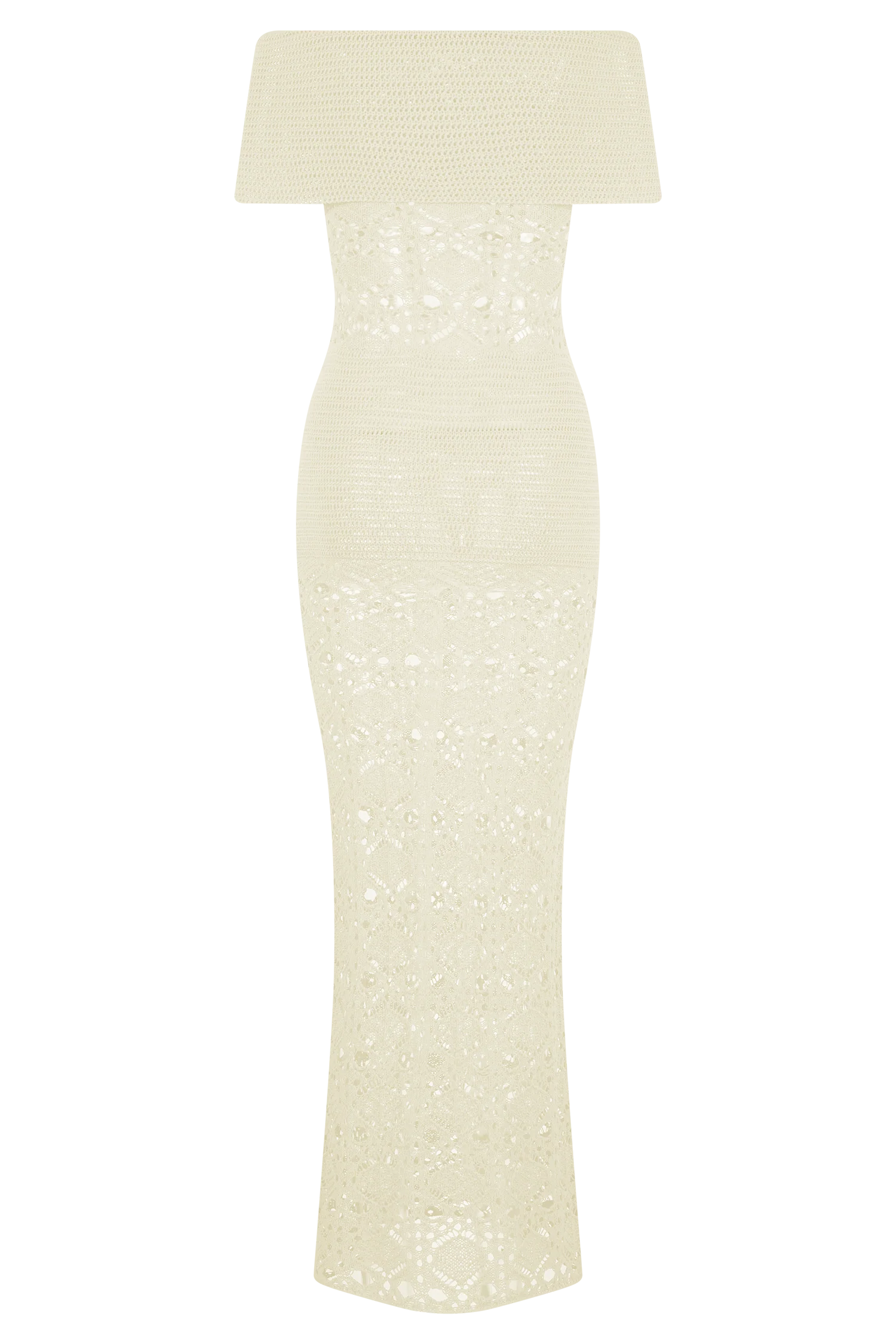 Solstice Off Shoulder Crochet Knit Maxi Dress - Ivory