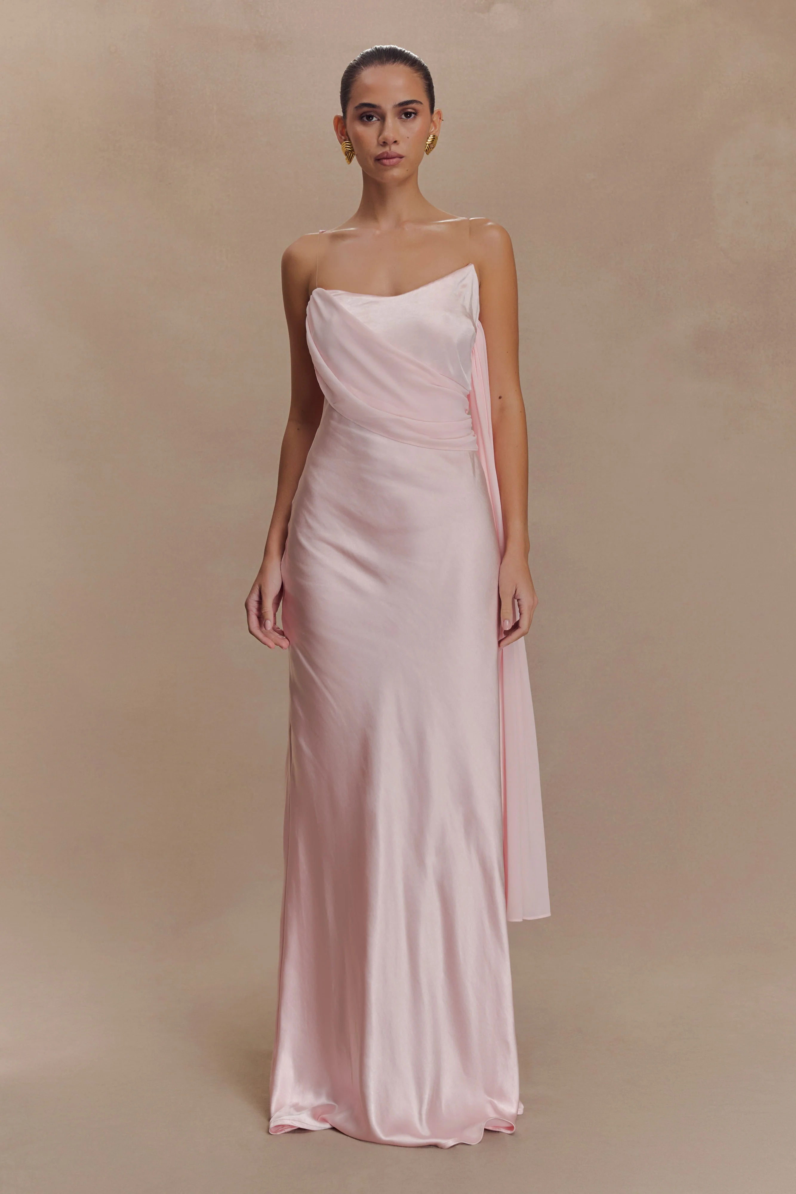 Carah Satin And Chiffon Maxi Dress - Pale Pink