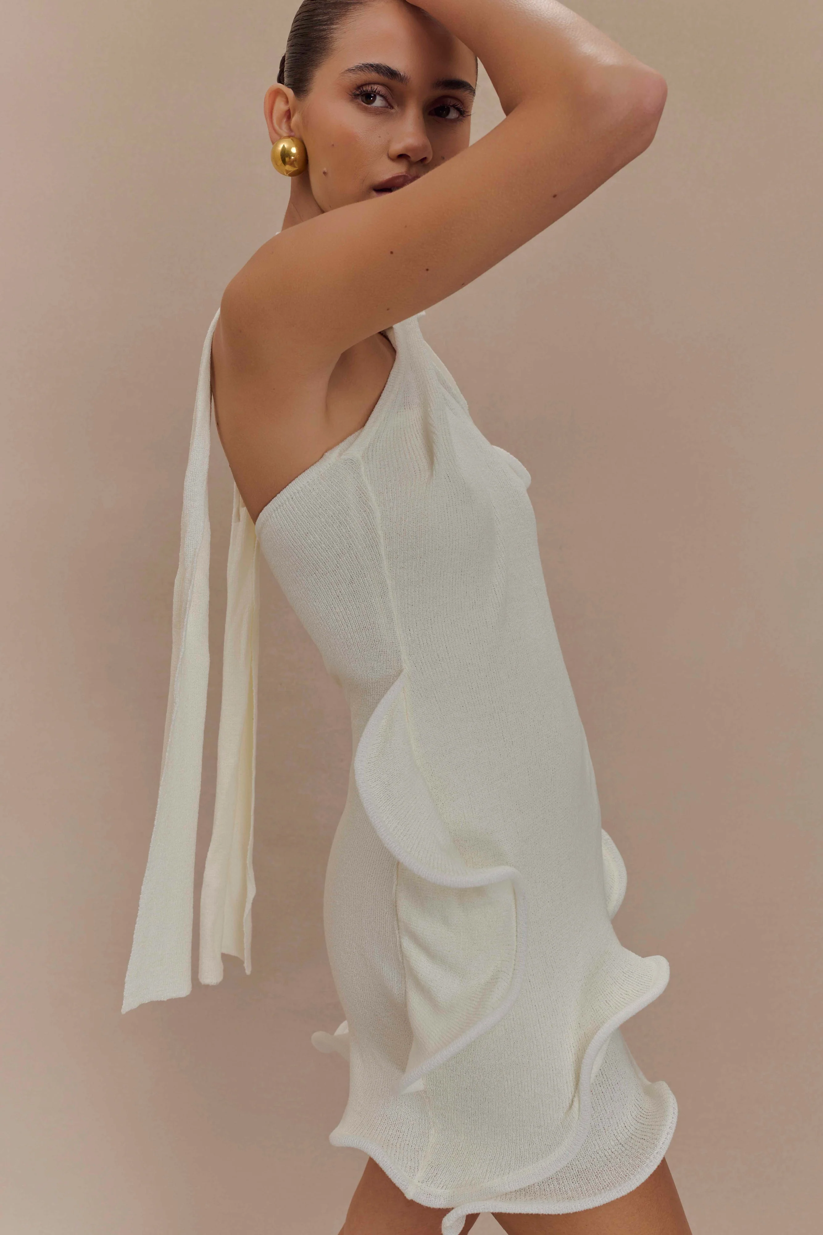 Caprice Halter Knit Mini Dress - White