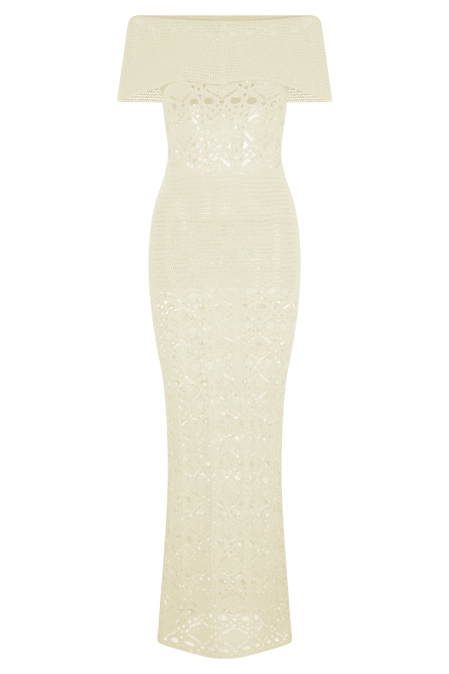 Solstice Off Shoulder Crochet Knit Maxi Dress - Ivory
