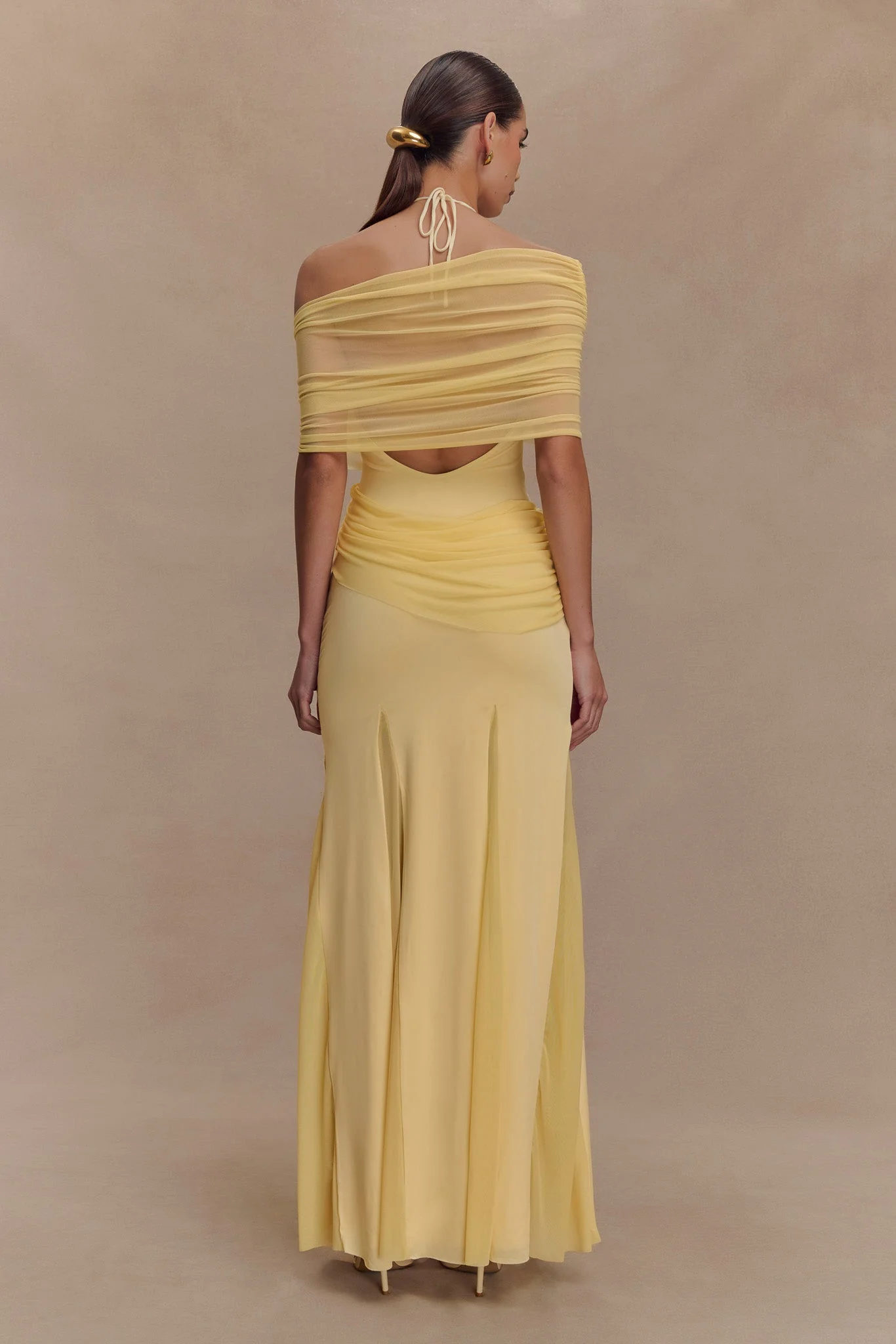 Gabrielle Slinky And Mesh Maxi Dress - Lemon