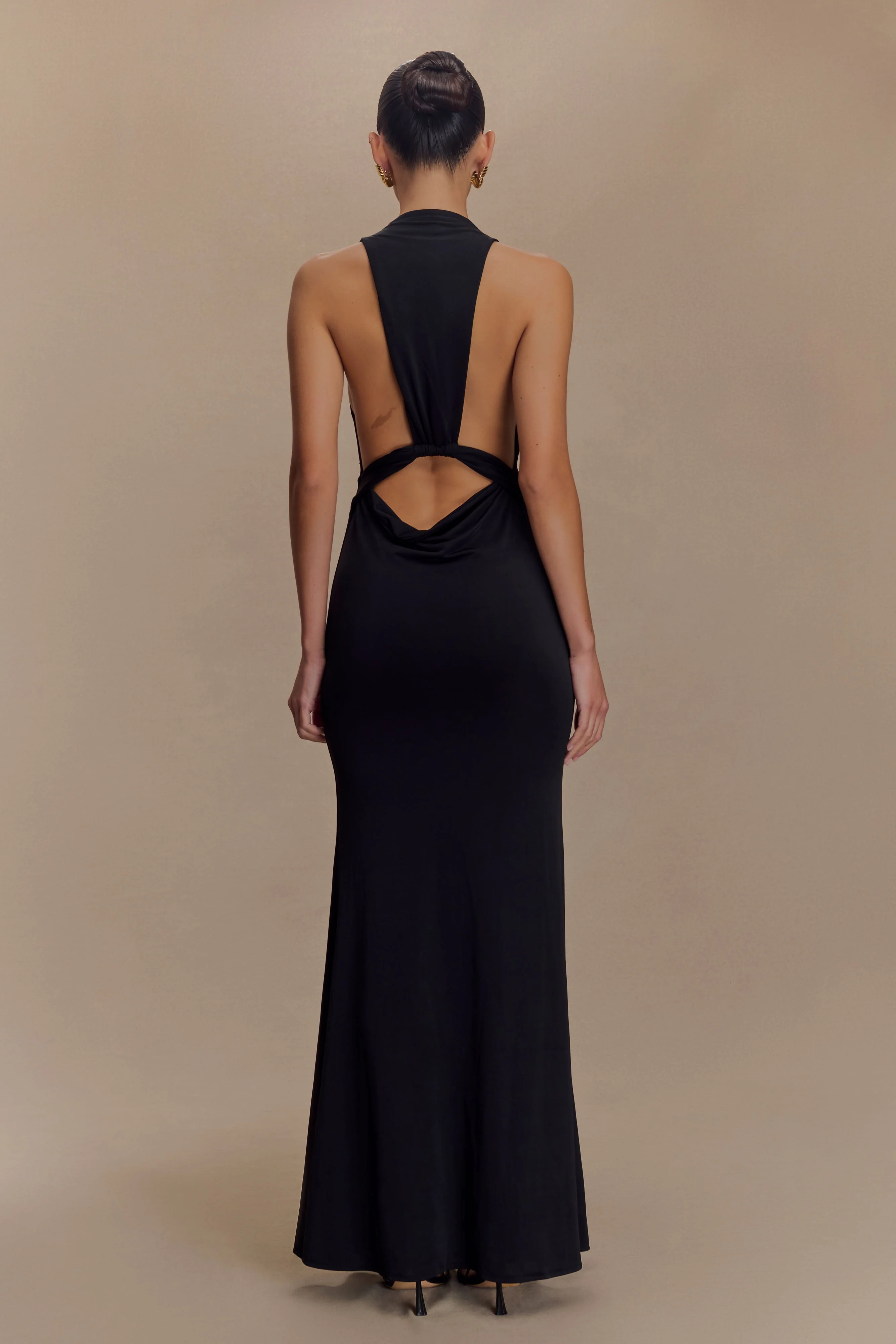 Elke Slinky V Neck Maxi Dress - Black
