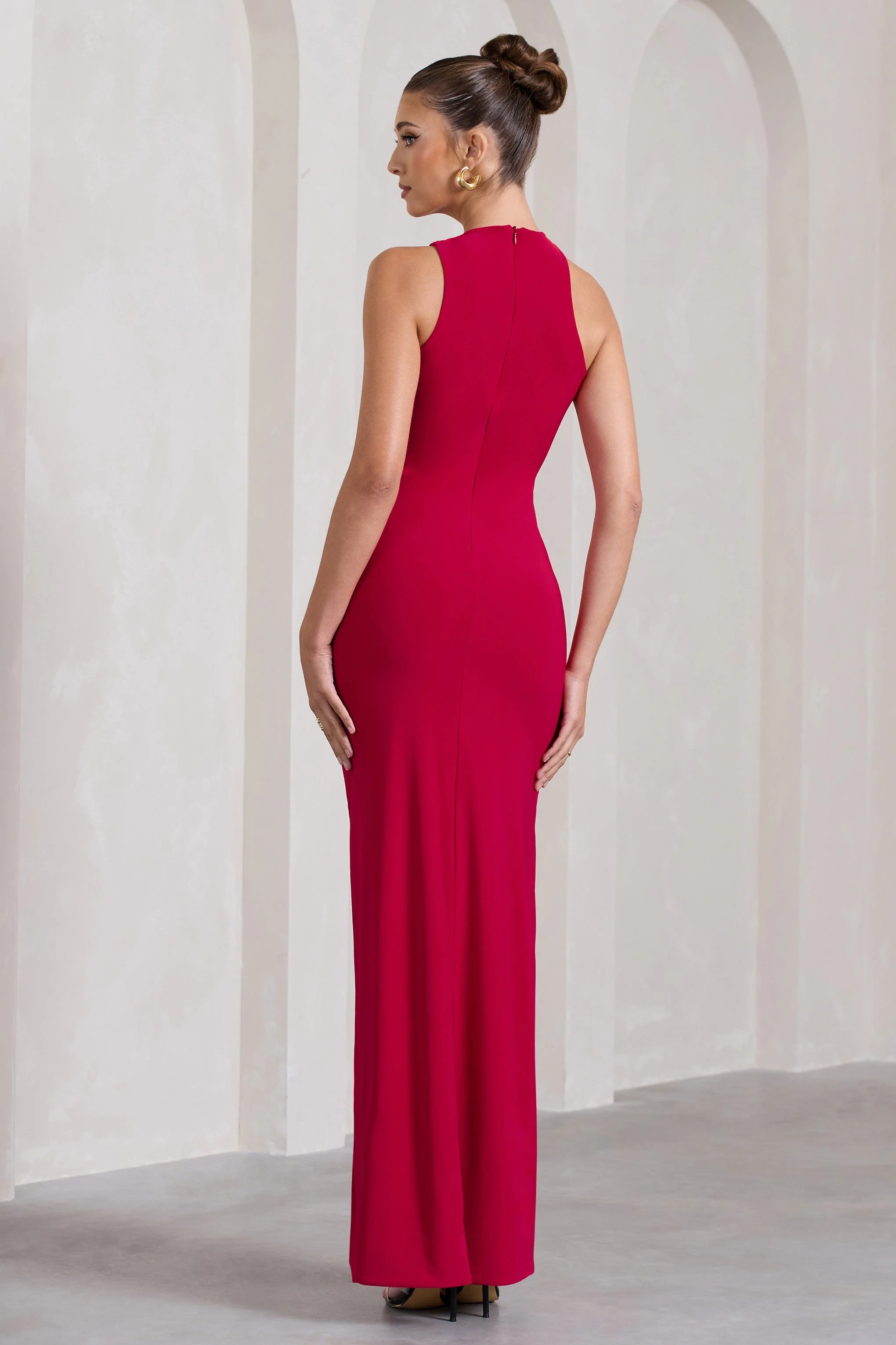 Nalani | Red Sleeveless Cut-Out Split Maxi Dress