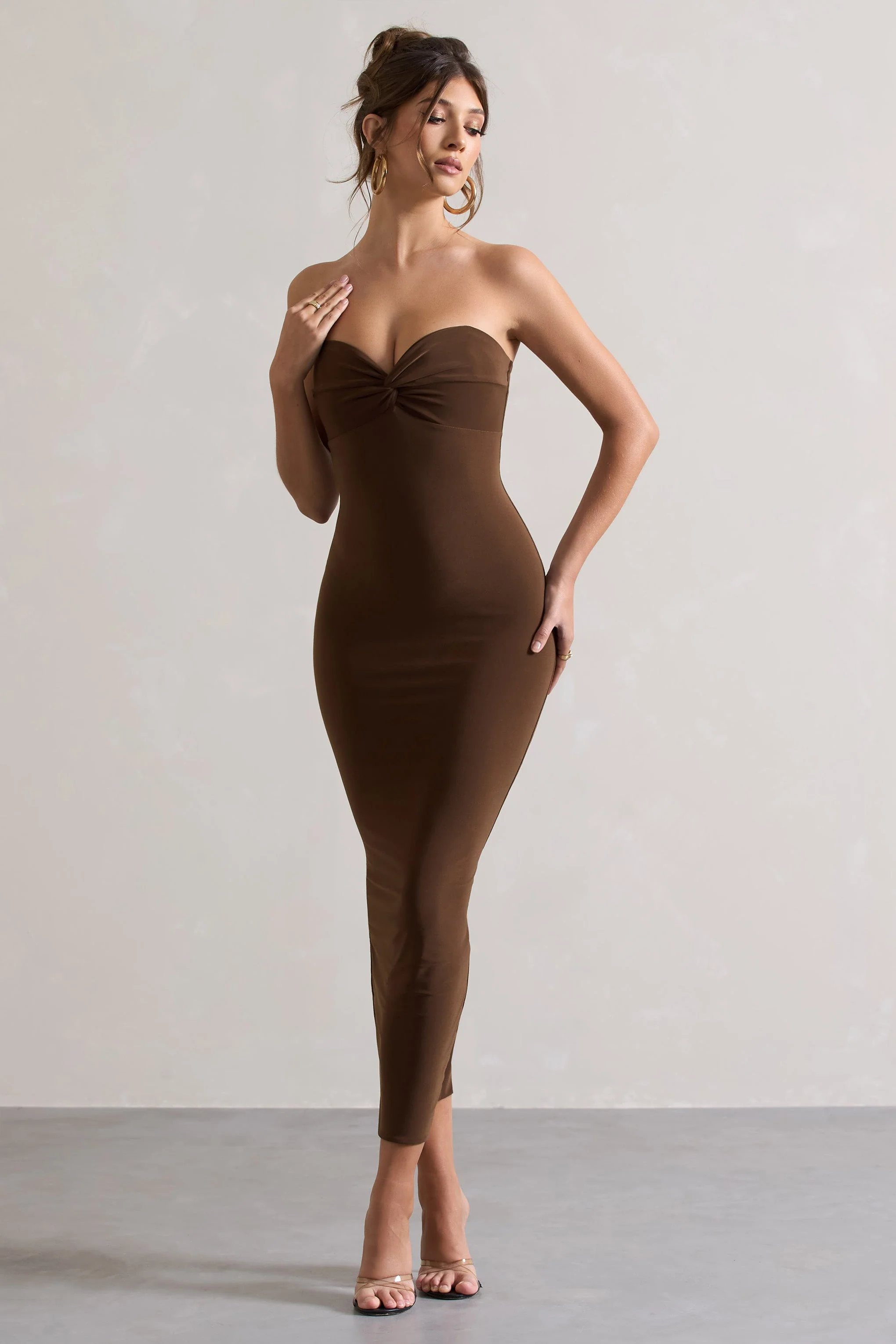 Evita | Chocolate Sweetheart Twist Detail Maxi Dress
