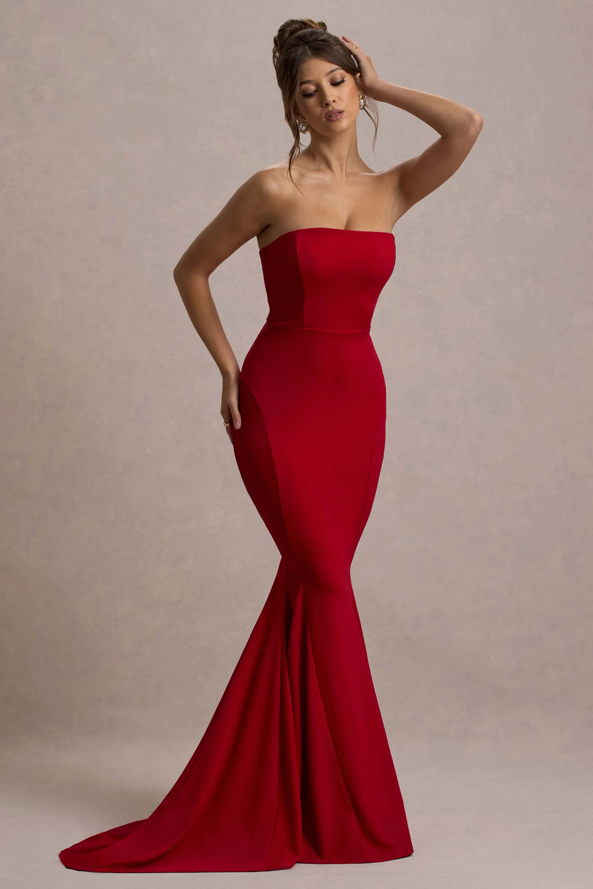 Impress Me | Red Strapless Bandeau Fishtail Maxi Dress