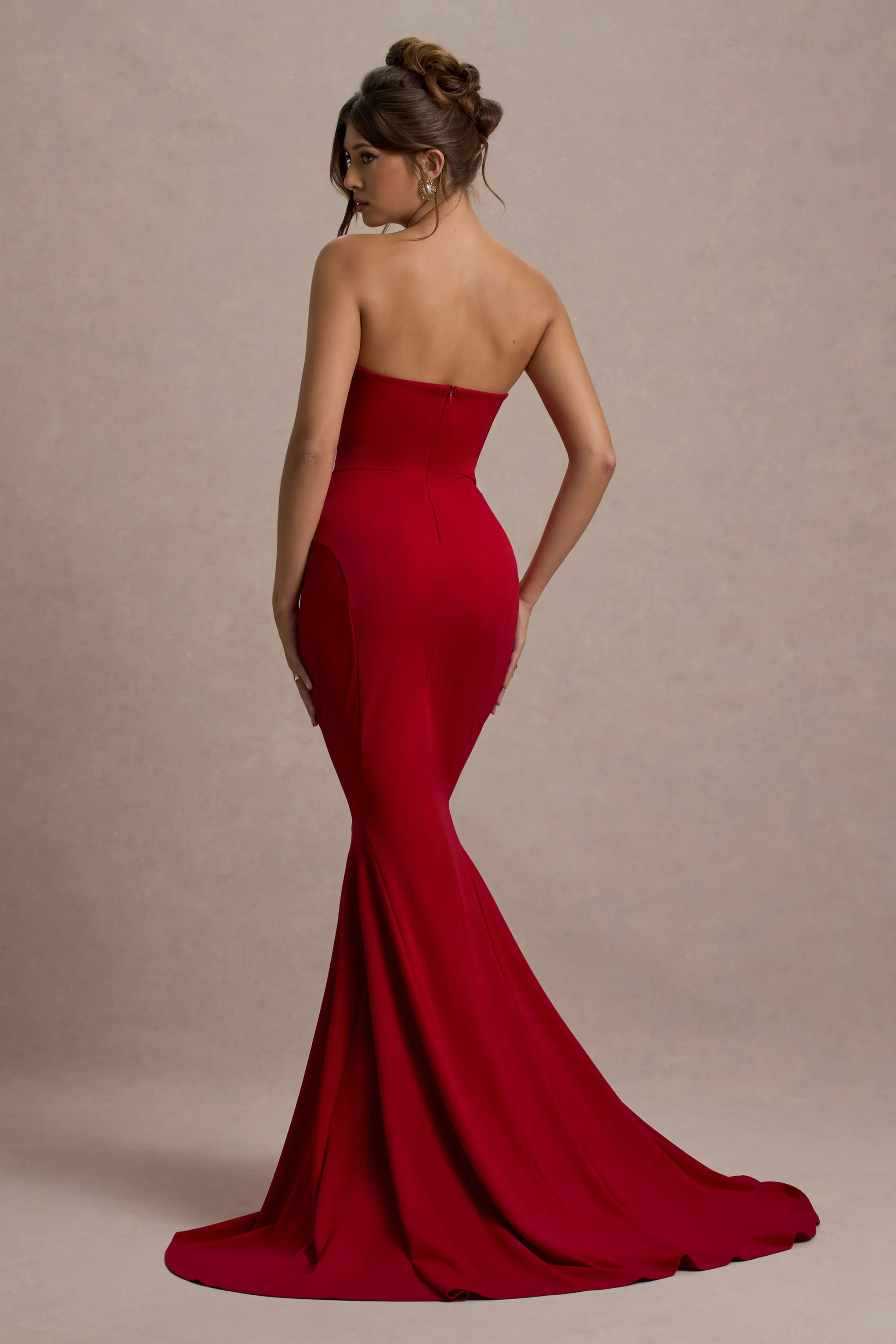 Impress Me | Red Strapless Bandeau Fishtail Maxi Dress