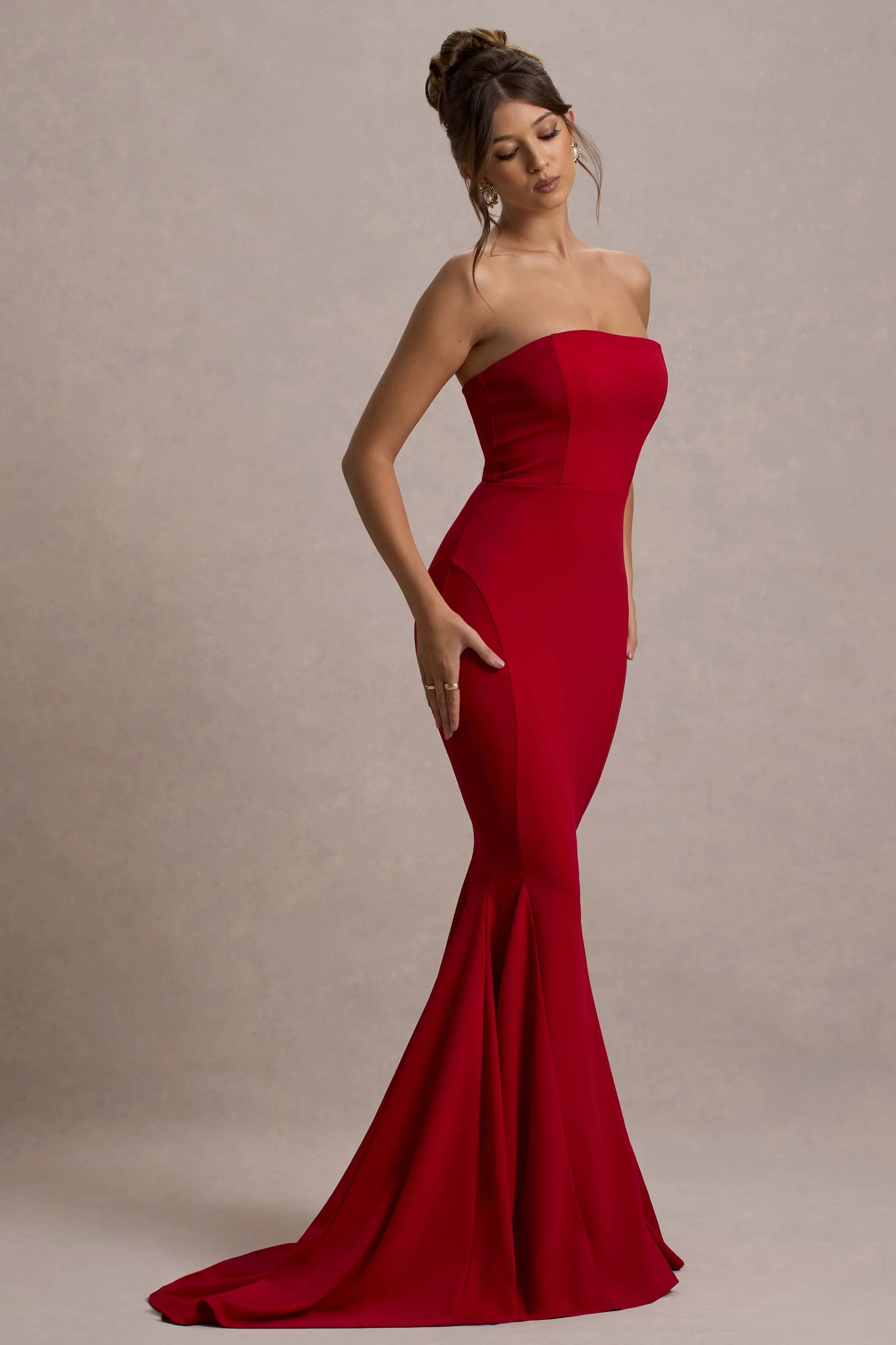 Impress Me | Red Strapless Bandeau Fishtail Maxi Dress