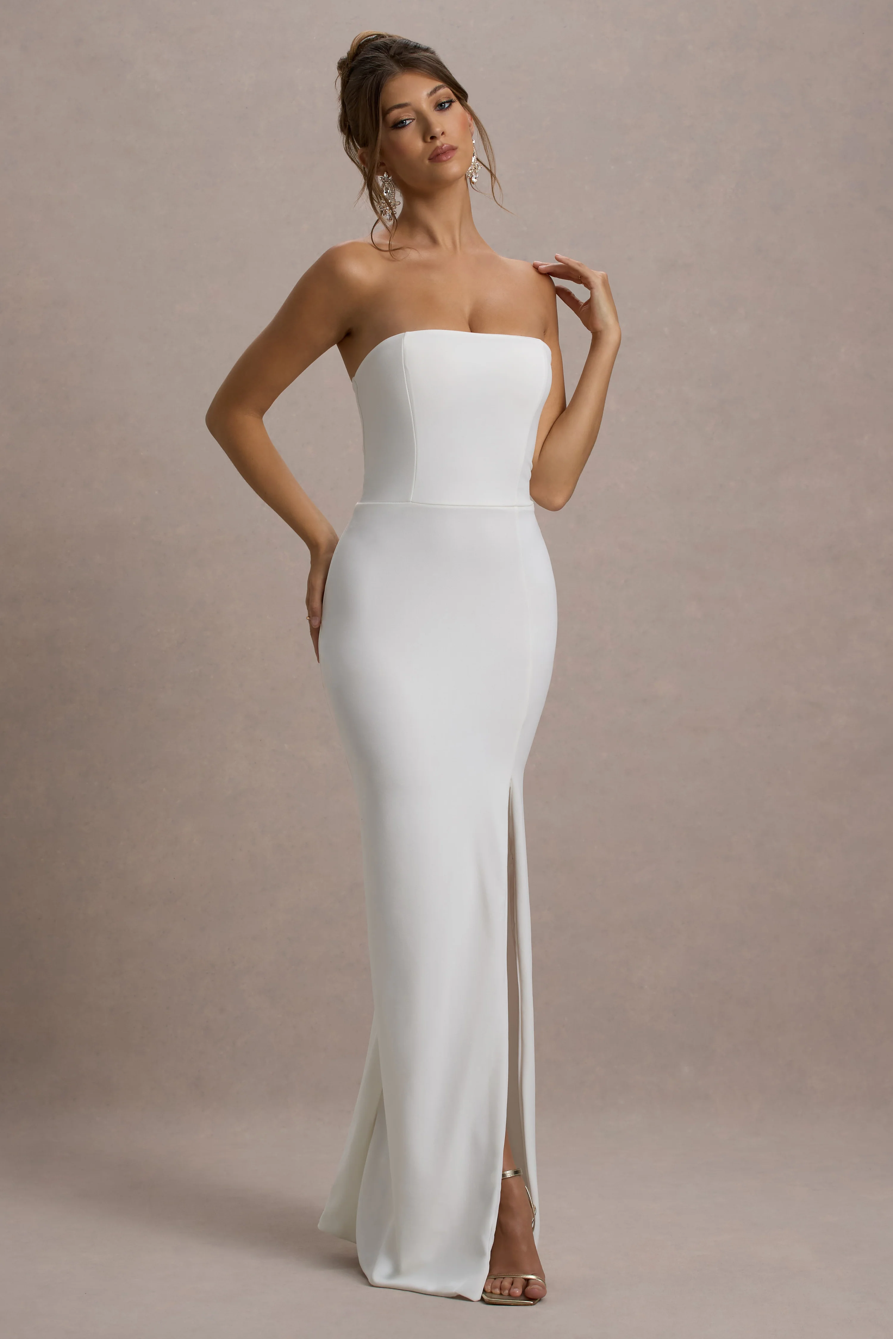 Belle of The Ball | White Bandeau Maxi Dress With Split Hem