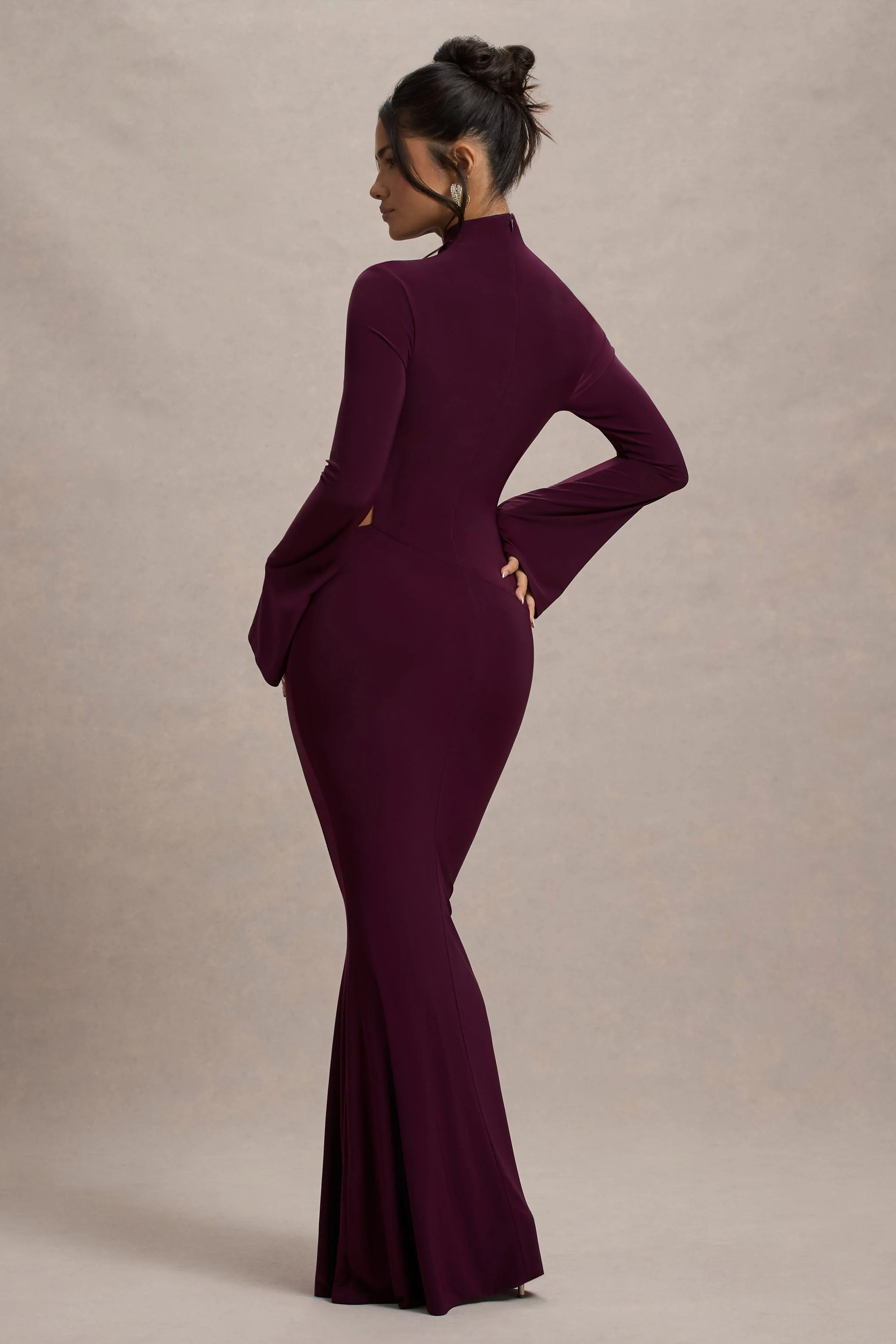 Anderson | Burgundy High-Neck Cut-Out Maxi Dress