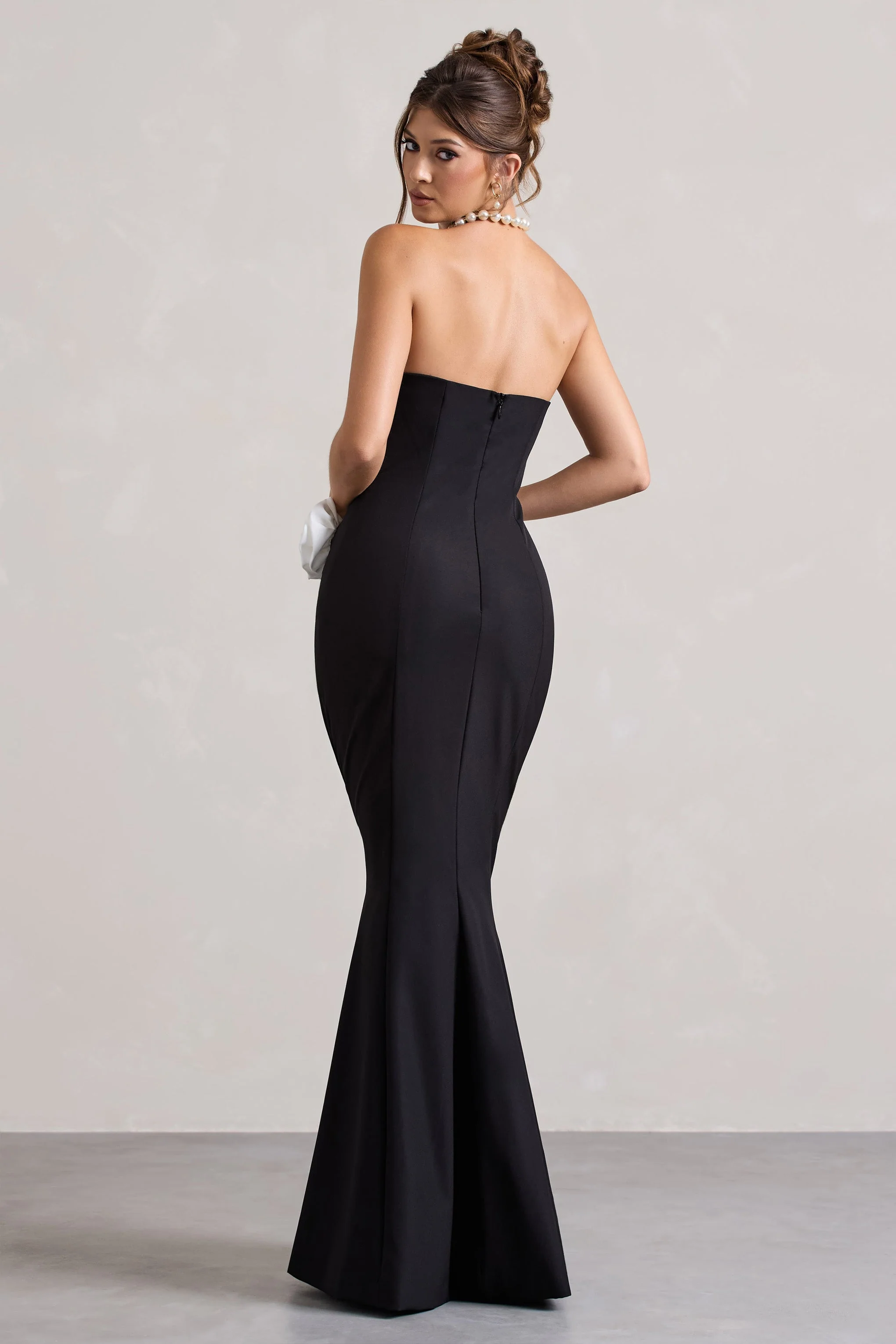 Best Of The Best | Black Strapless Fishtail Maxi Dress With Corsages