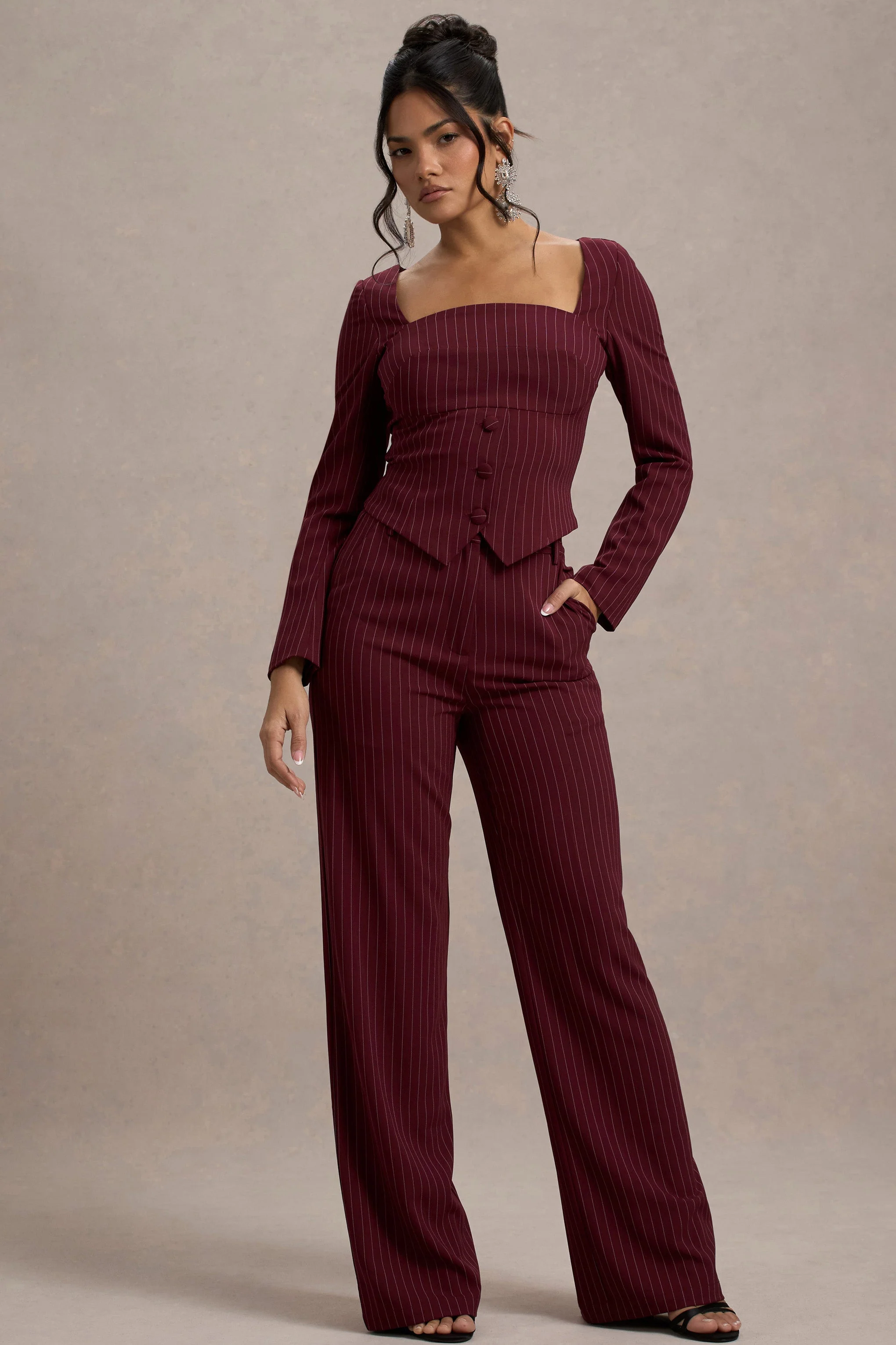 Los Angeles | Wine Pinstripe Tailored Top