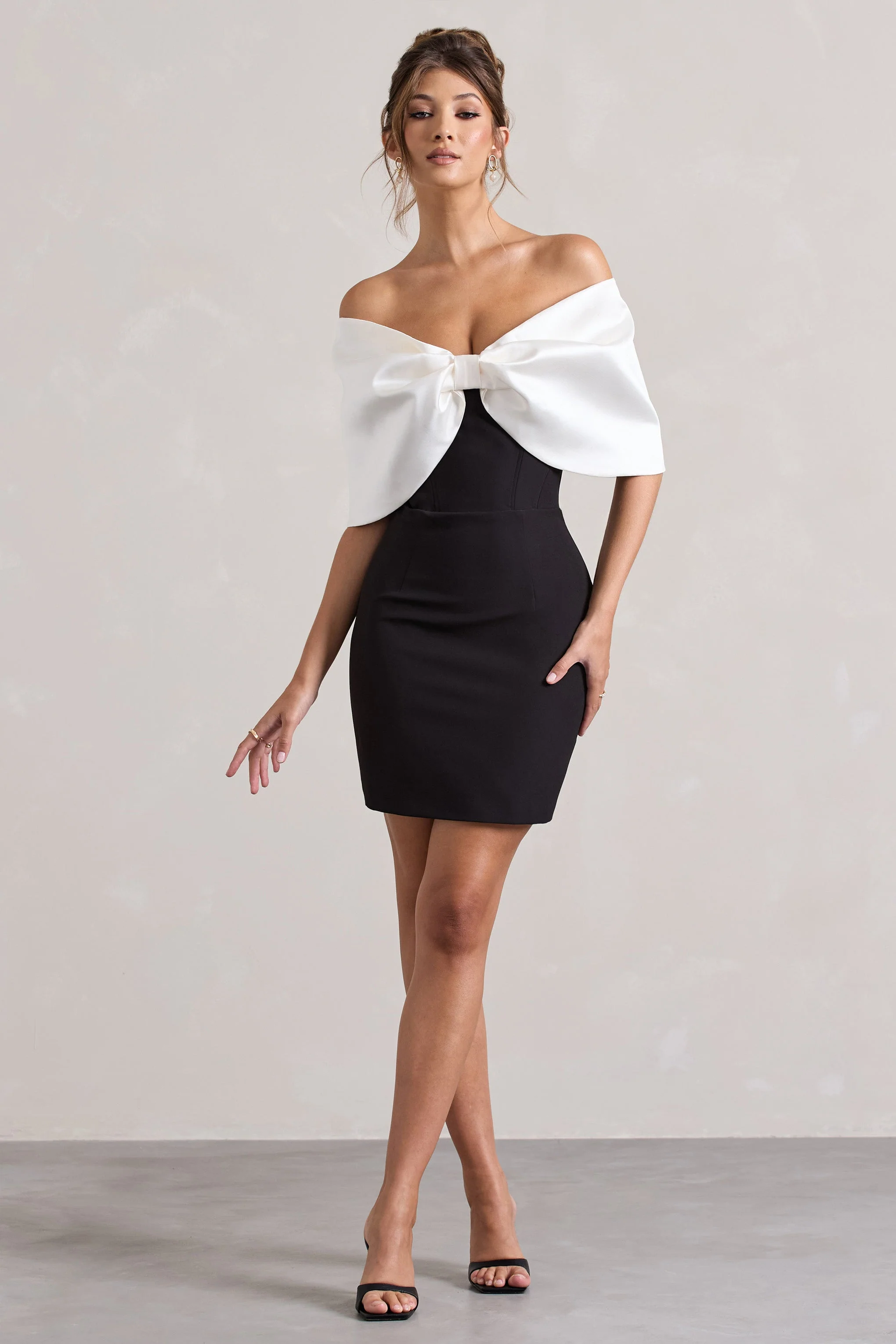Dewdrop | Black & White Mini Dress With Oversized Bow