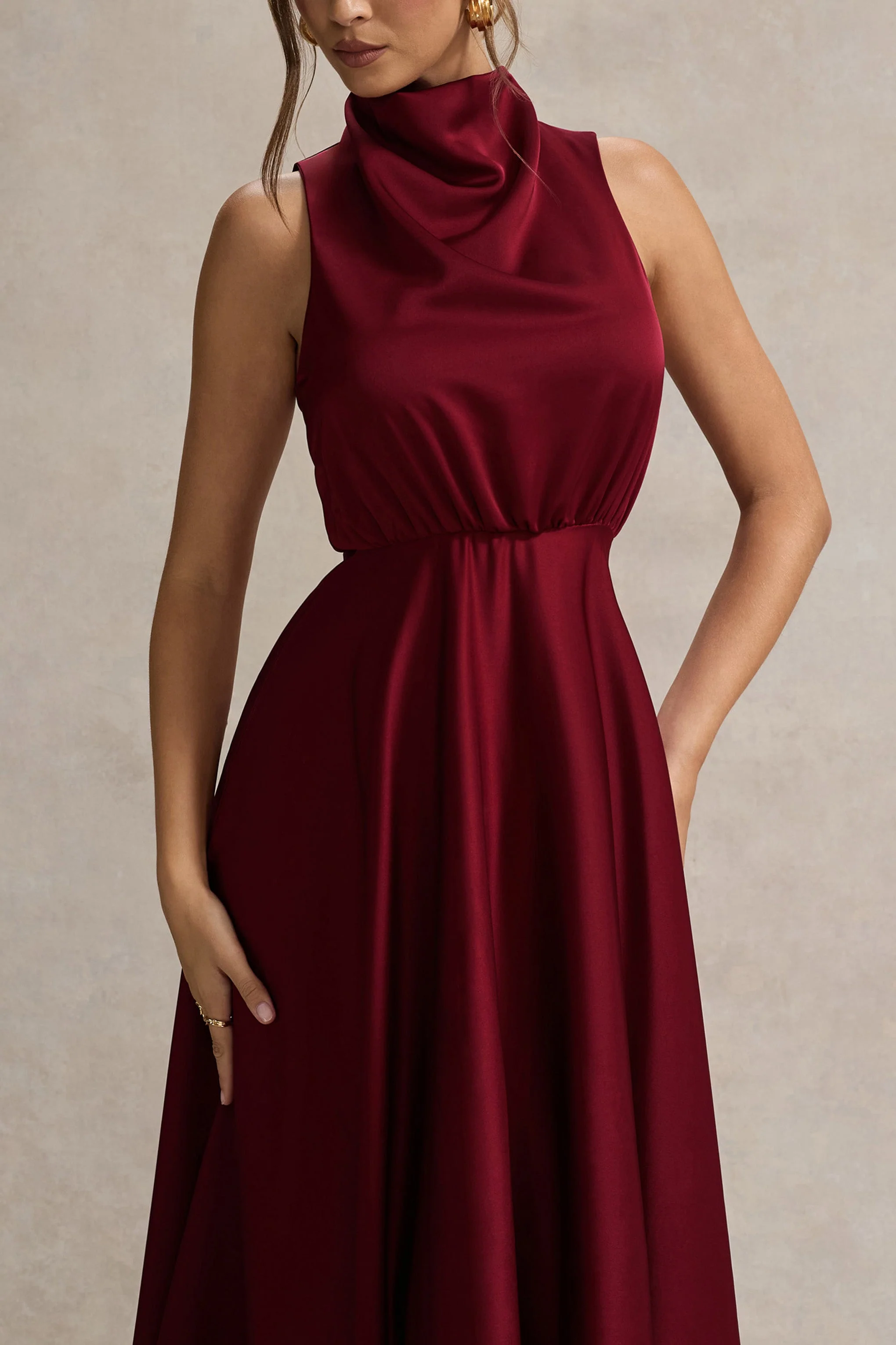 Kerri | Berry Satin Cowl-Neck Maxi Dress