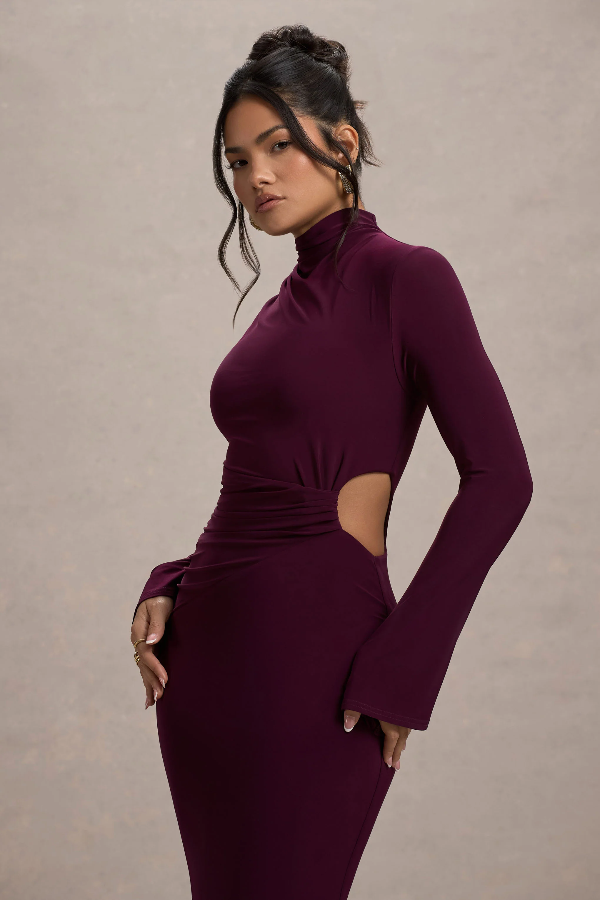 Anderson | Burgundy High-Neck Cut-Out Maxi Dress