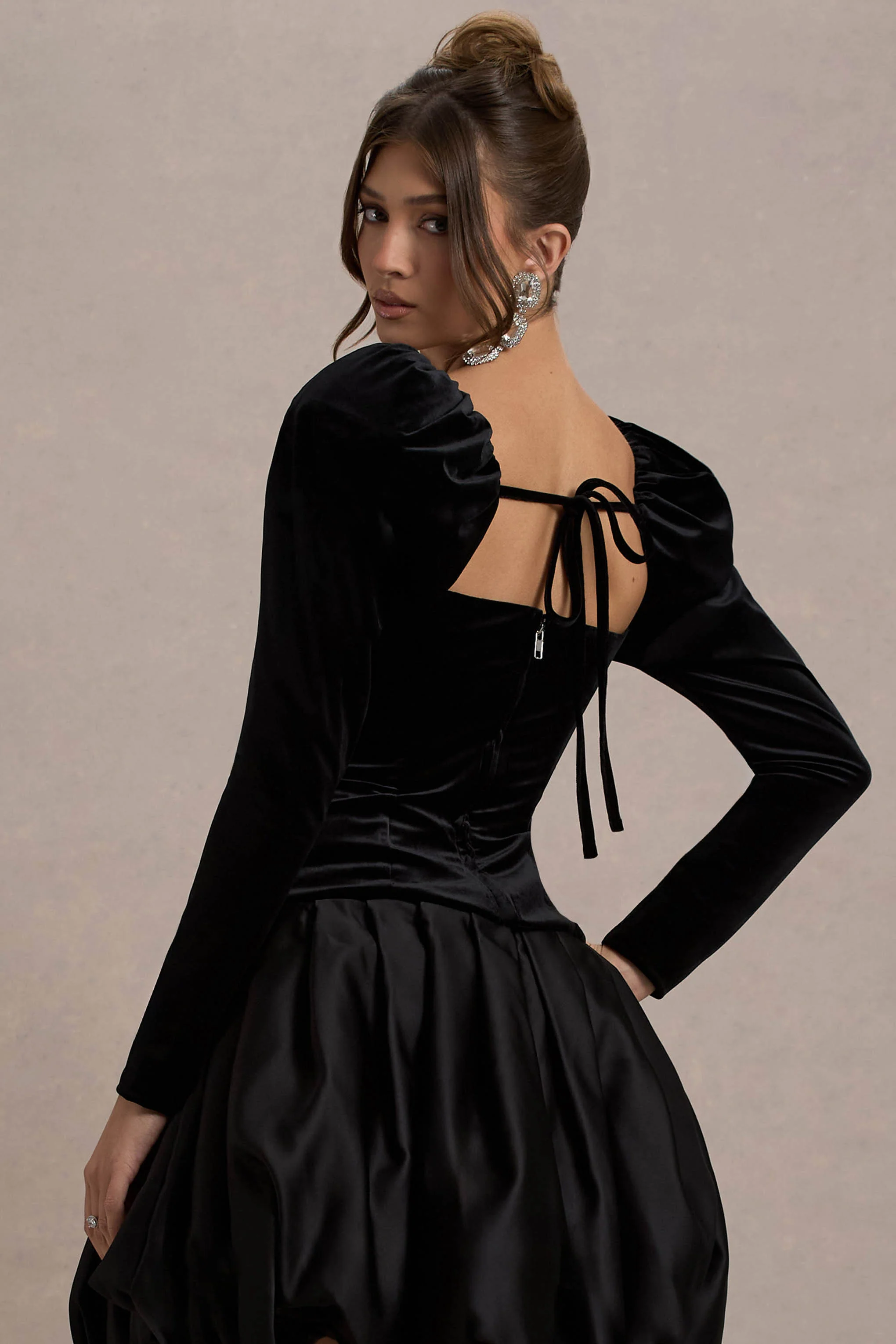 Tazmin | Black Velvet Embellished Square-Neck Top