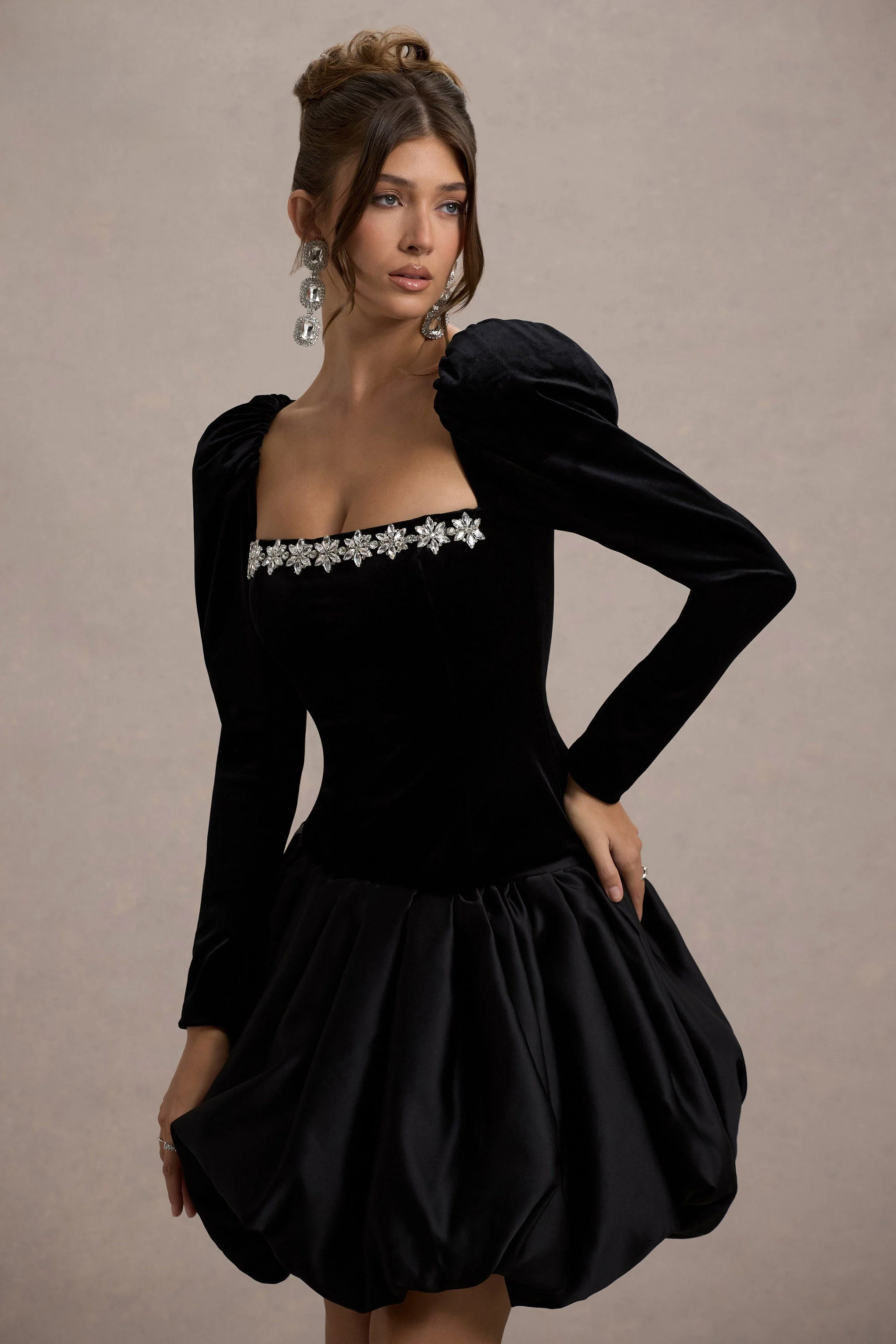 Tazmin | Black Velvet Embellished Square-Neck Top