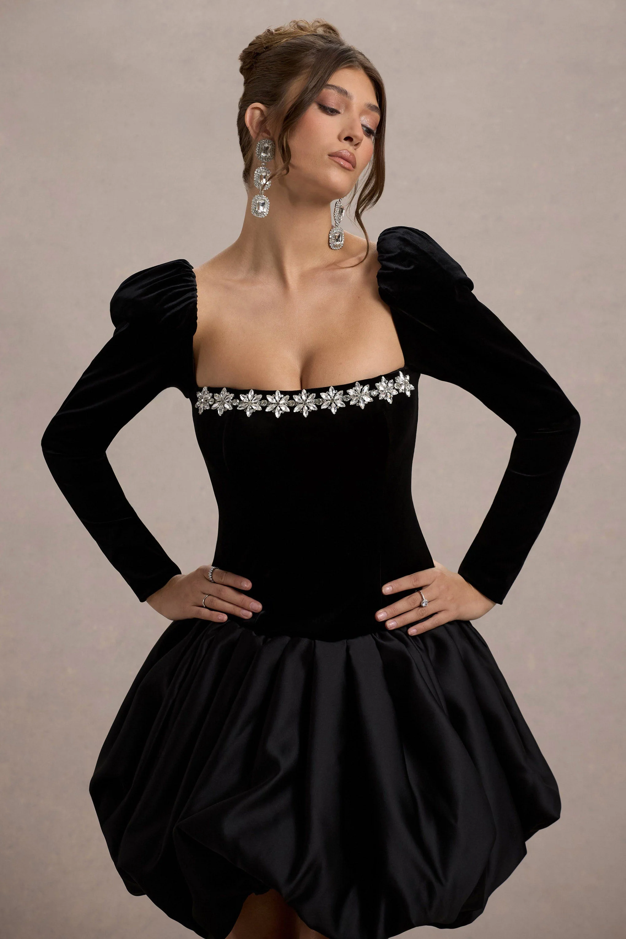 Tazmin | Black Velvet Embellished Square-Neck Top